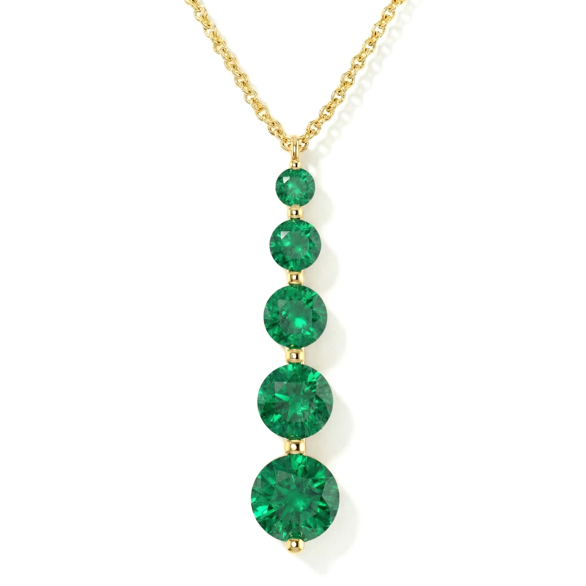 Emerald Round 5 Stone Bar Pendant Necklace in Yellow Gold Plated 3.90ct