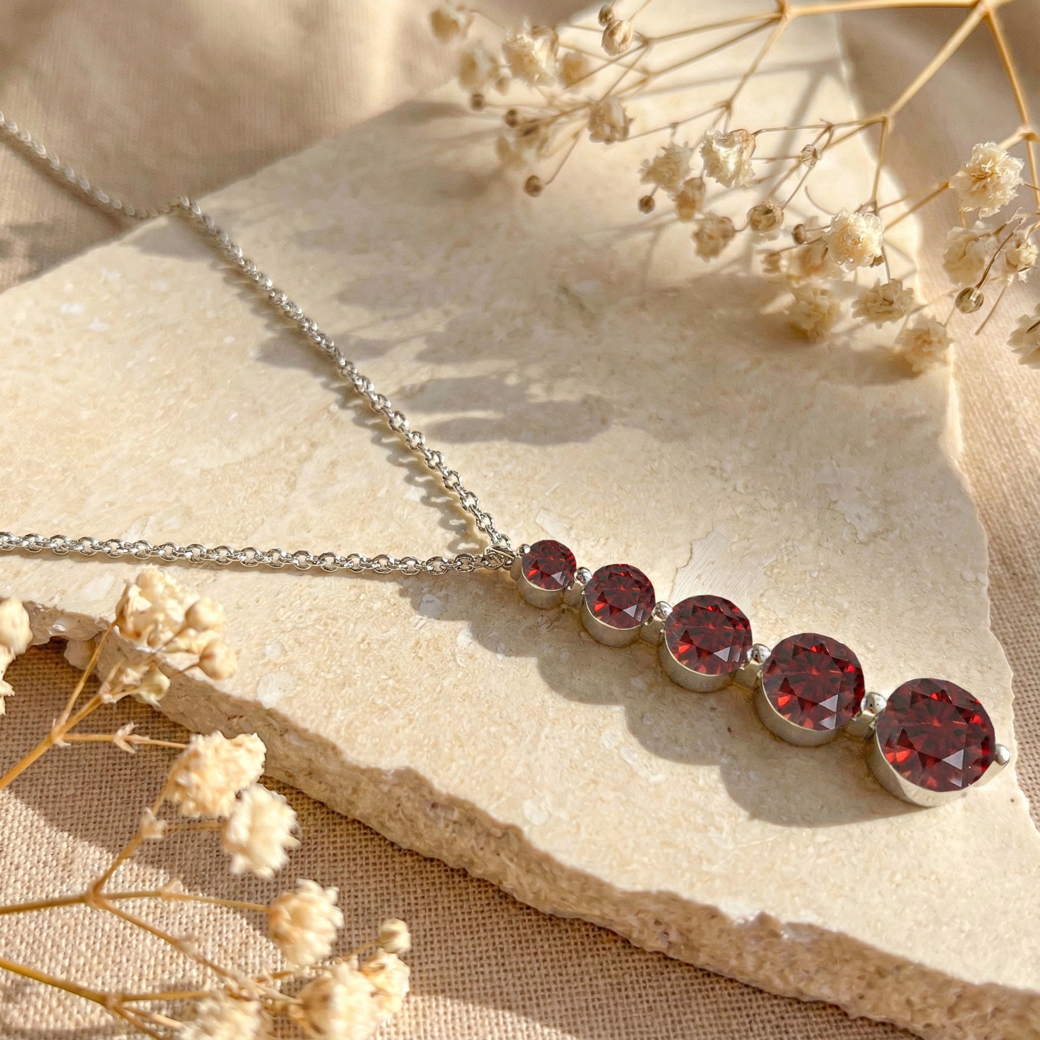 Sterling silver gemstone bar necklace classic style