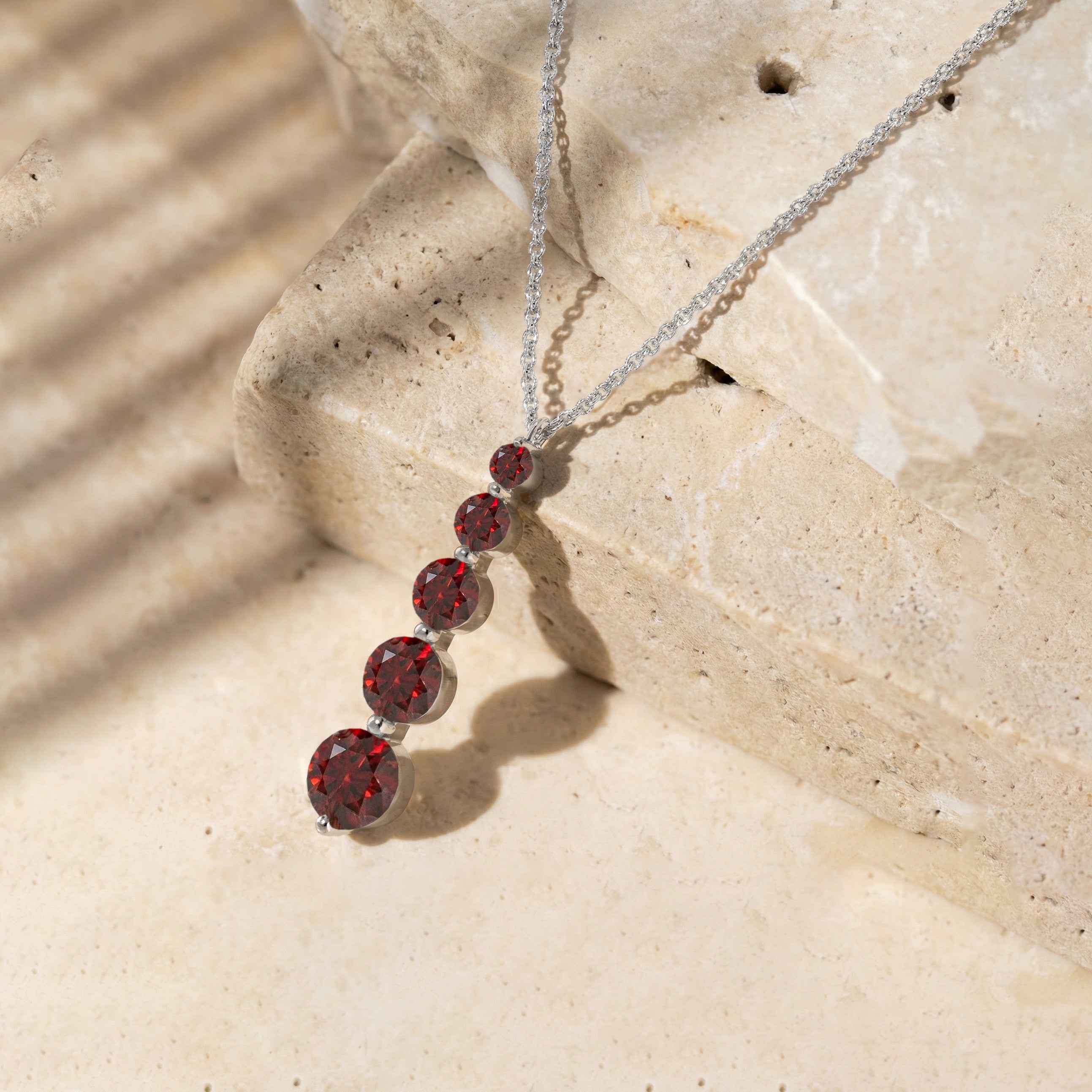 Garnet Round 5 Stone Bar Pendant Necklace in 925 Sterling Silver 3.90ct
