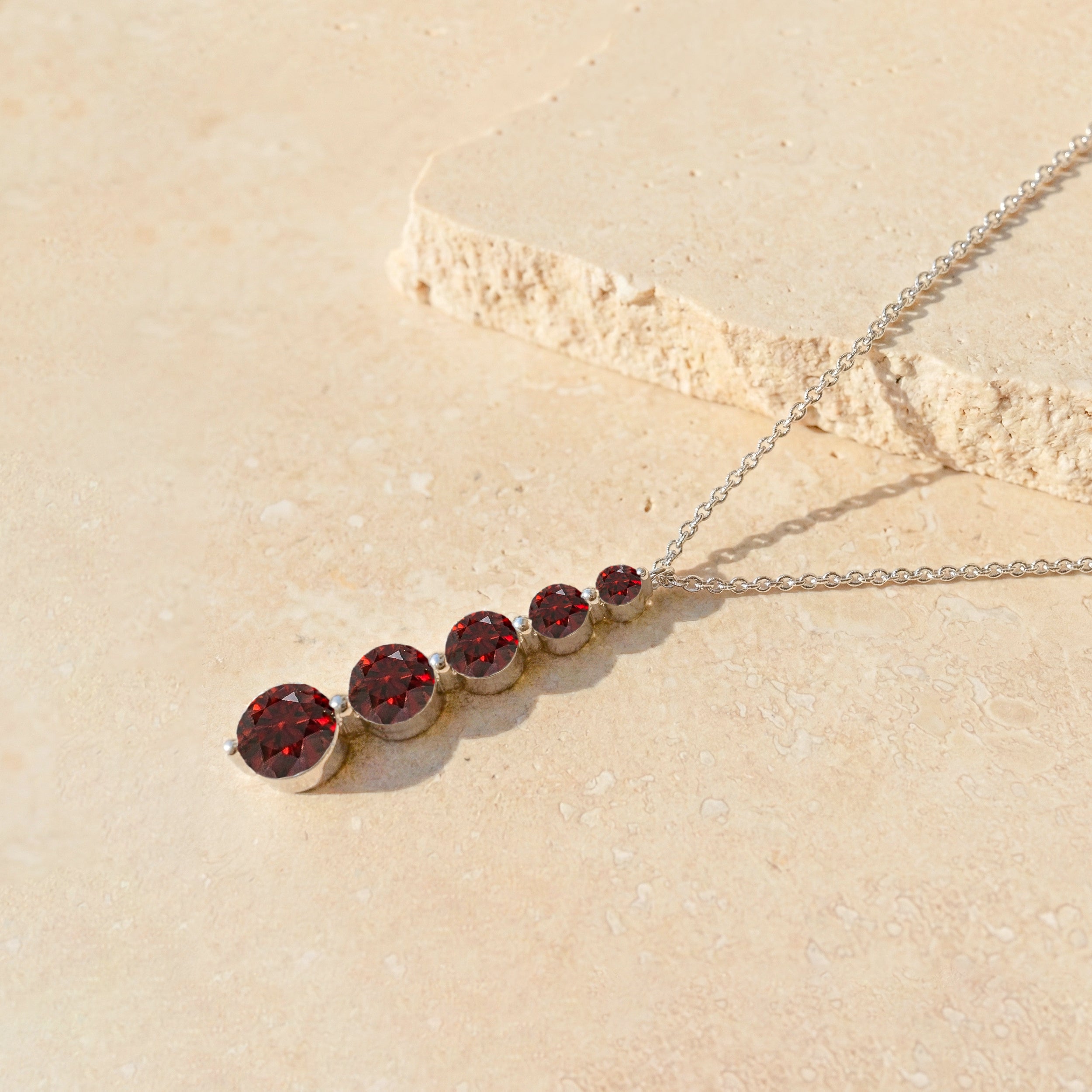 Garnet Round 5 Stone Bar Pendant Necklace in 925 Sterling Silver 3.90ct
