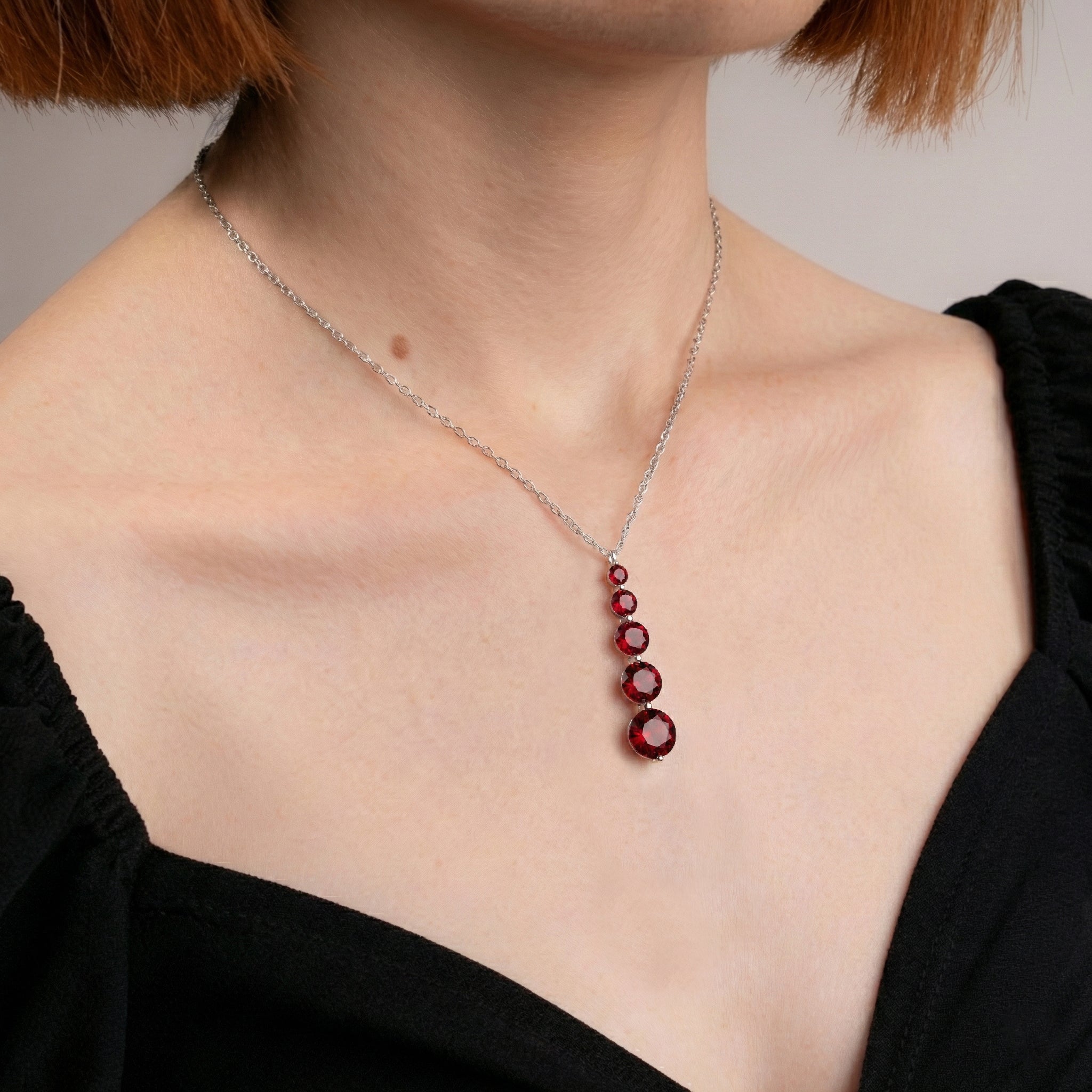 Garnet Round 5 Stone Bar Pendant Necklace in 925 Sterling Silver 3.90ct

