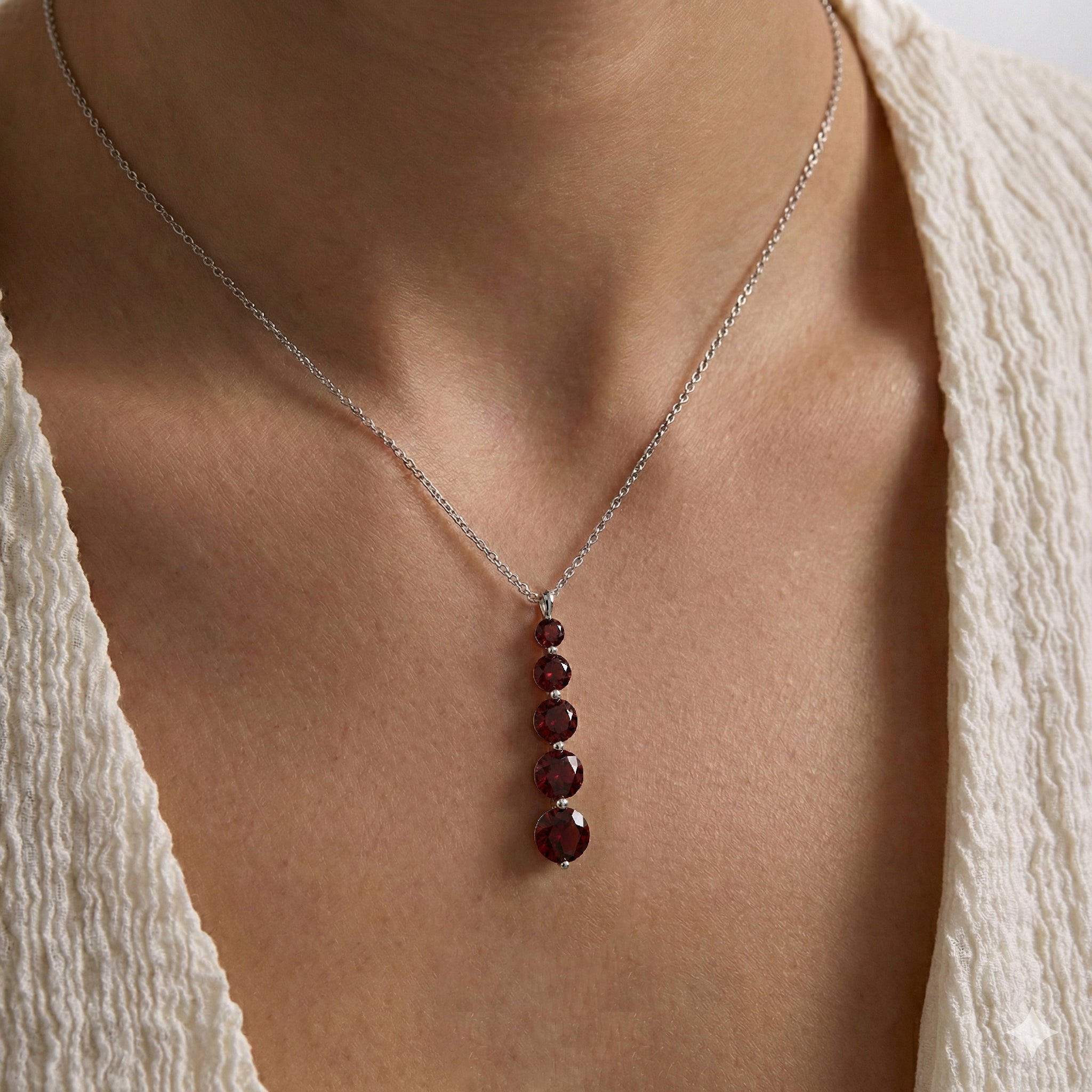 Garnet Round 5 Stone Bar Pendant Necklace in 925 Sterling Silver 3.90ct
