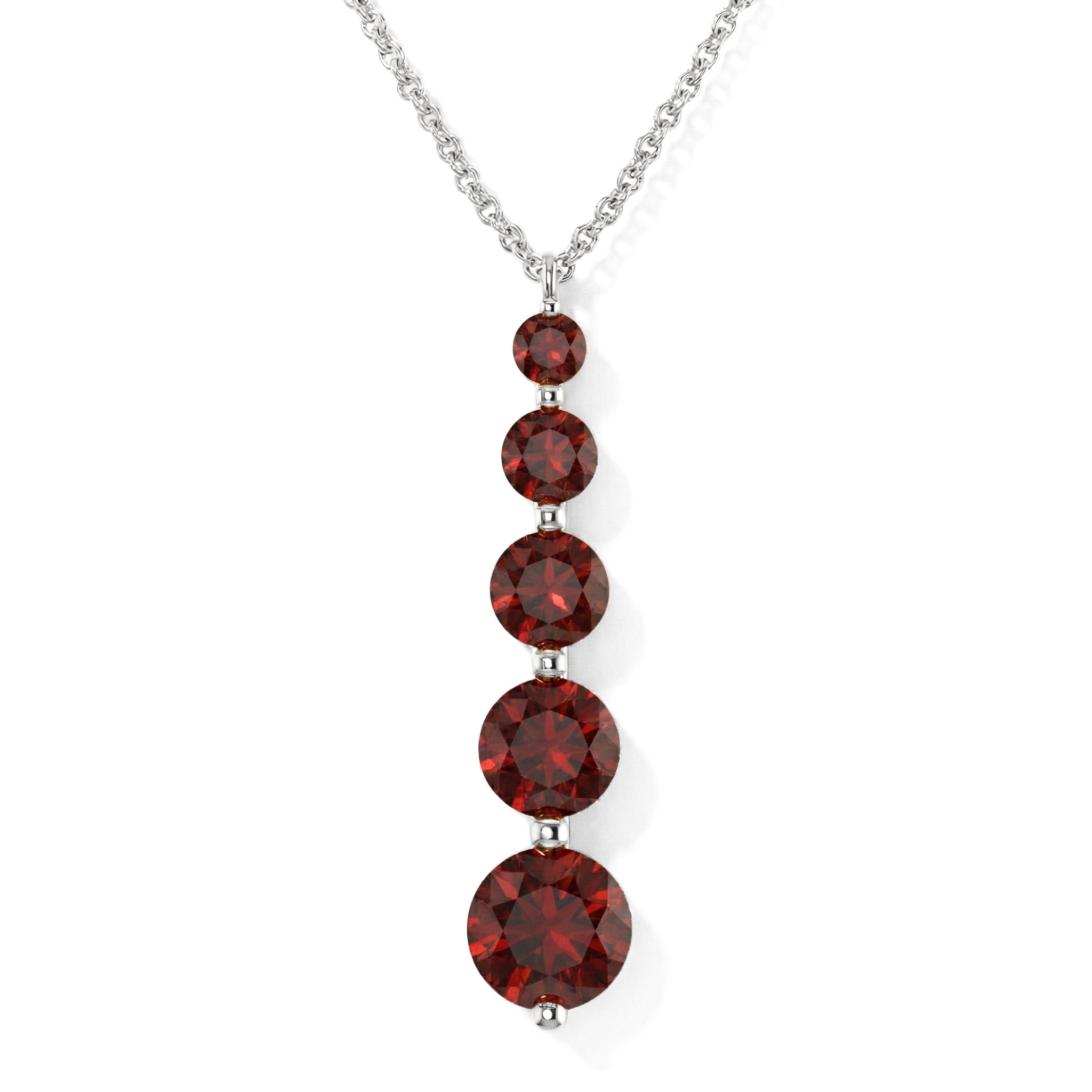 Garnet Round 5 Stone Bar Pendant Necklace in 925 Sterling Silver 3.90ct