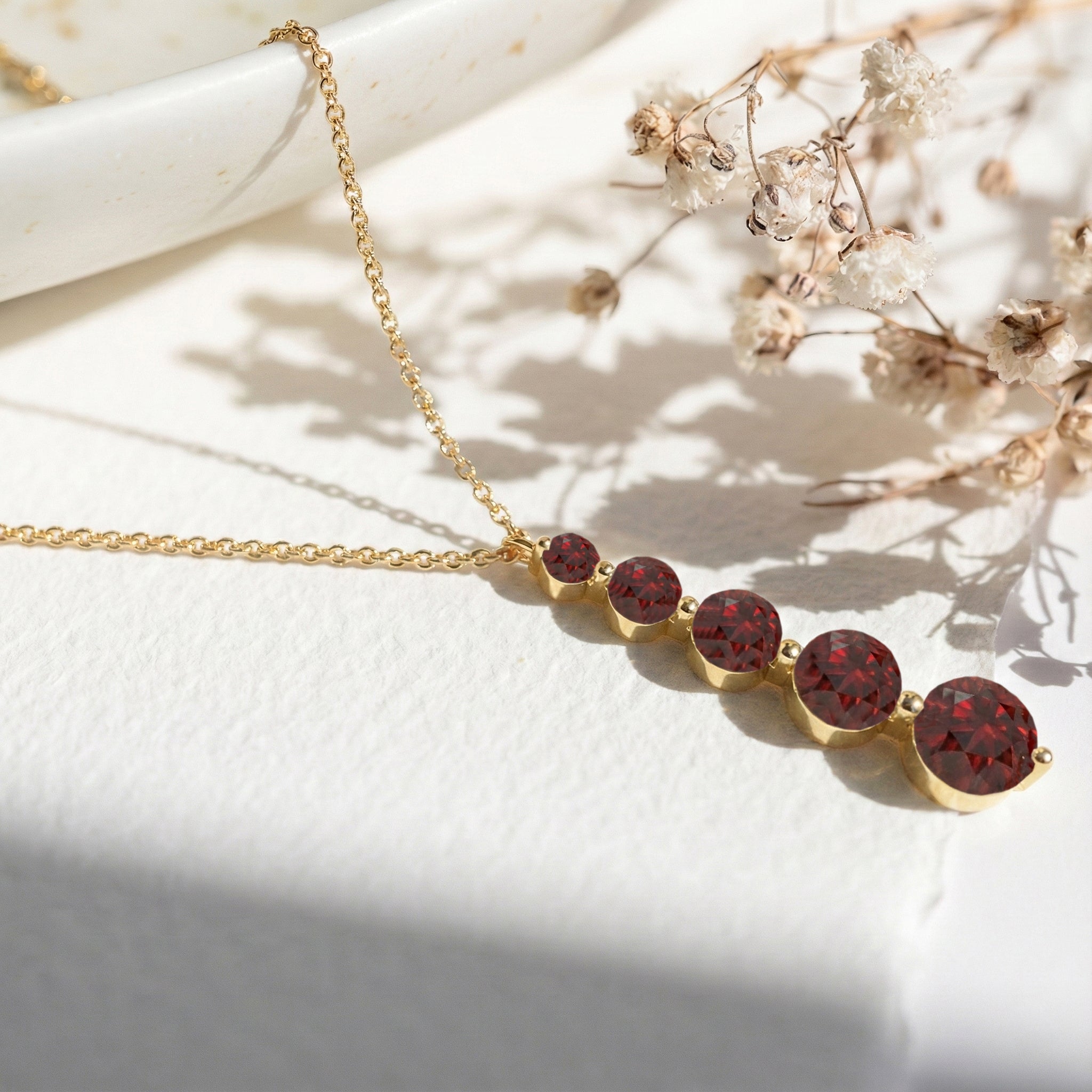 Garnet Round 5 Stone Bar Pendant Necklace in 925 Sterling Silver 3.90ct
