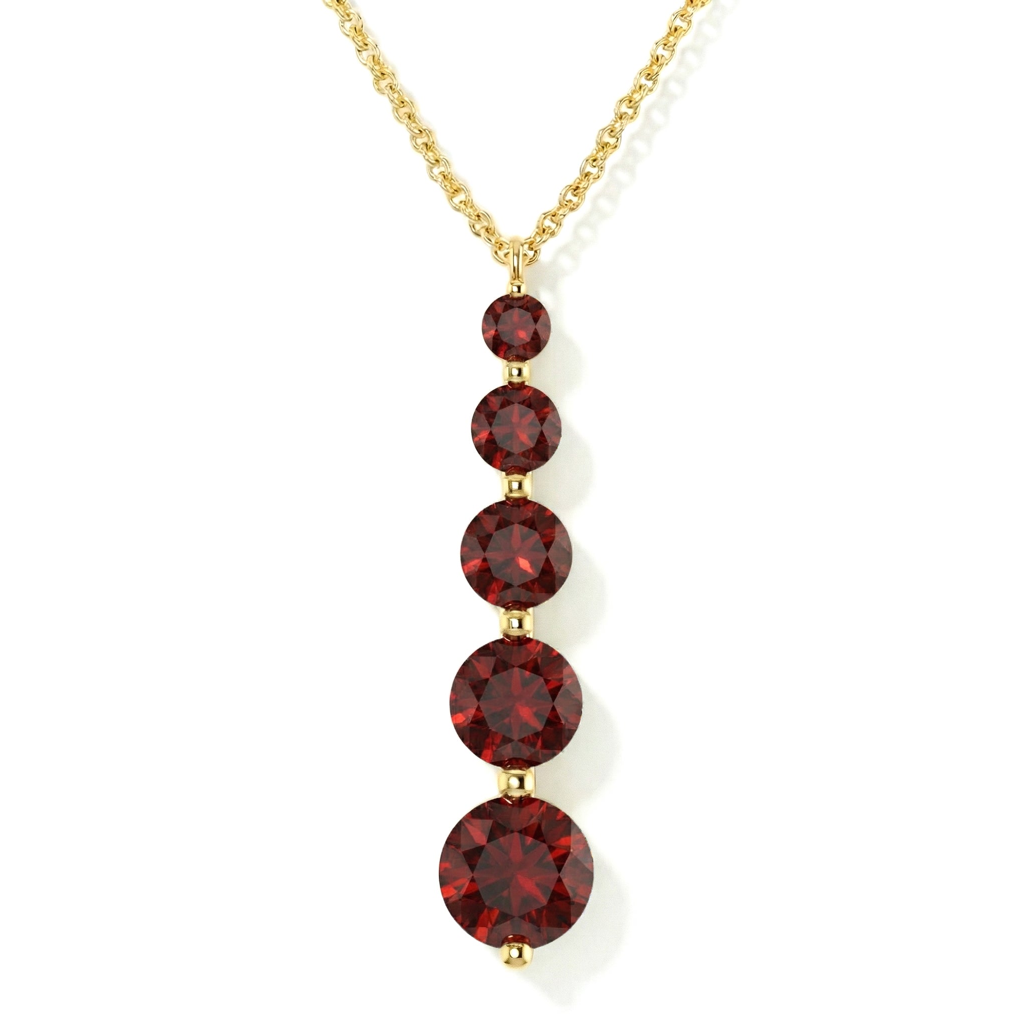Garnet Round 5 Stone Bar Pendant Necklace in Yellow Gold Plated 3.90ct