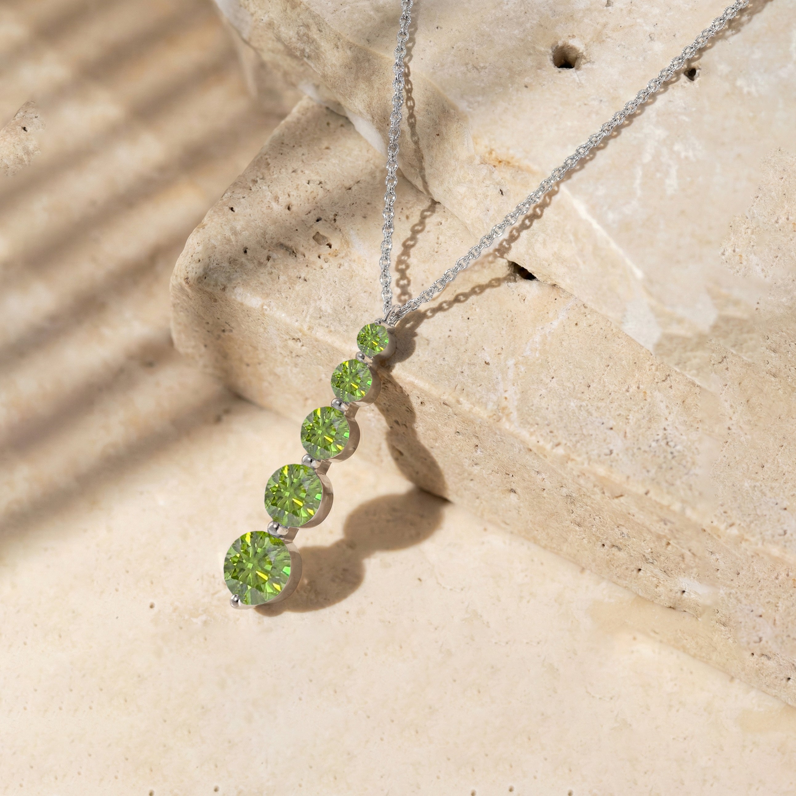 Peridot Round 5 Stone Bar Pendant Necklace in 925 Sterling Silver 3.90ct
