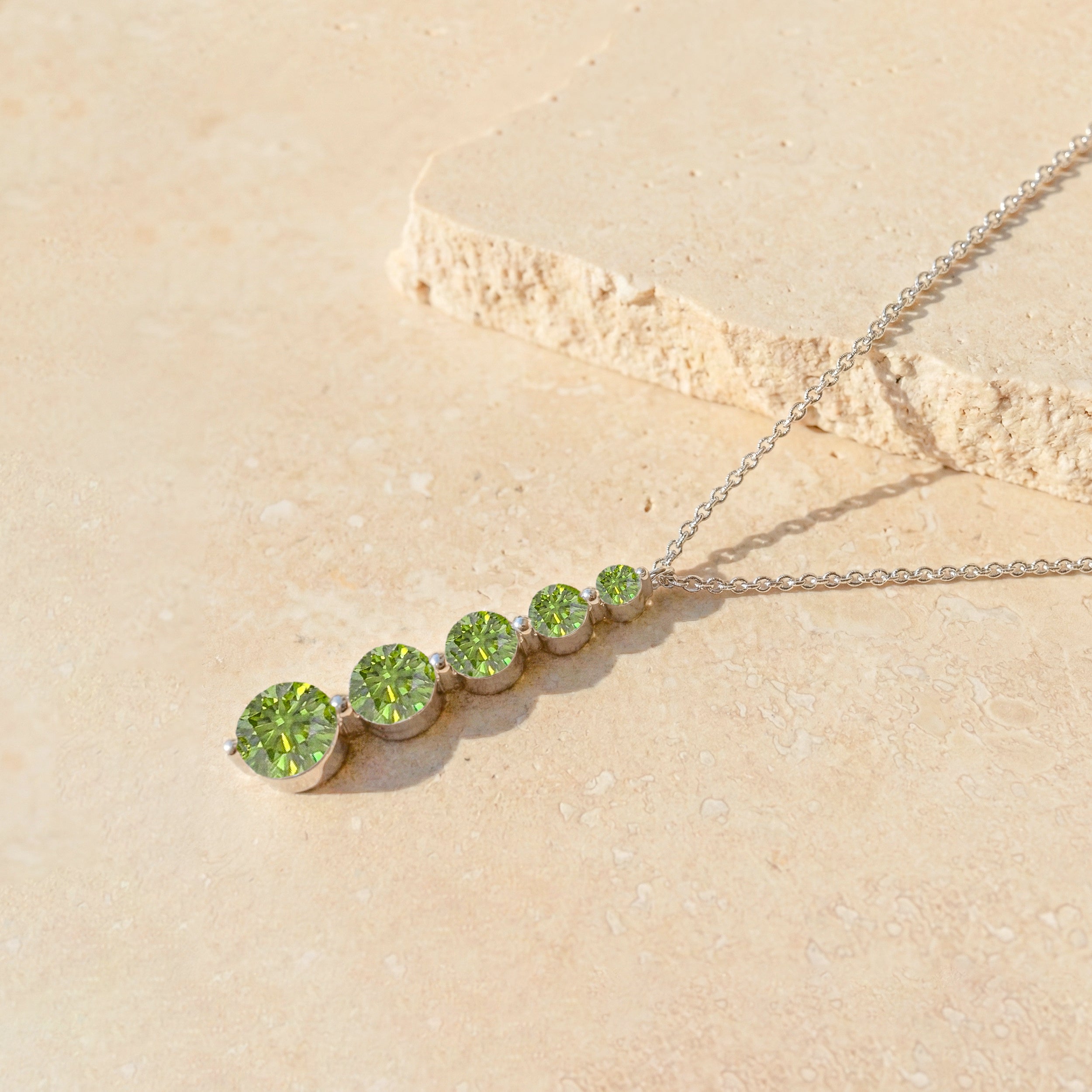 Peridot Round 5 Stone Bar Pendant Necklace in 925 Sterling Silver 3.90ct
