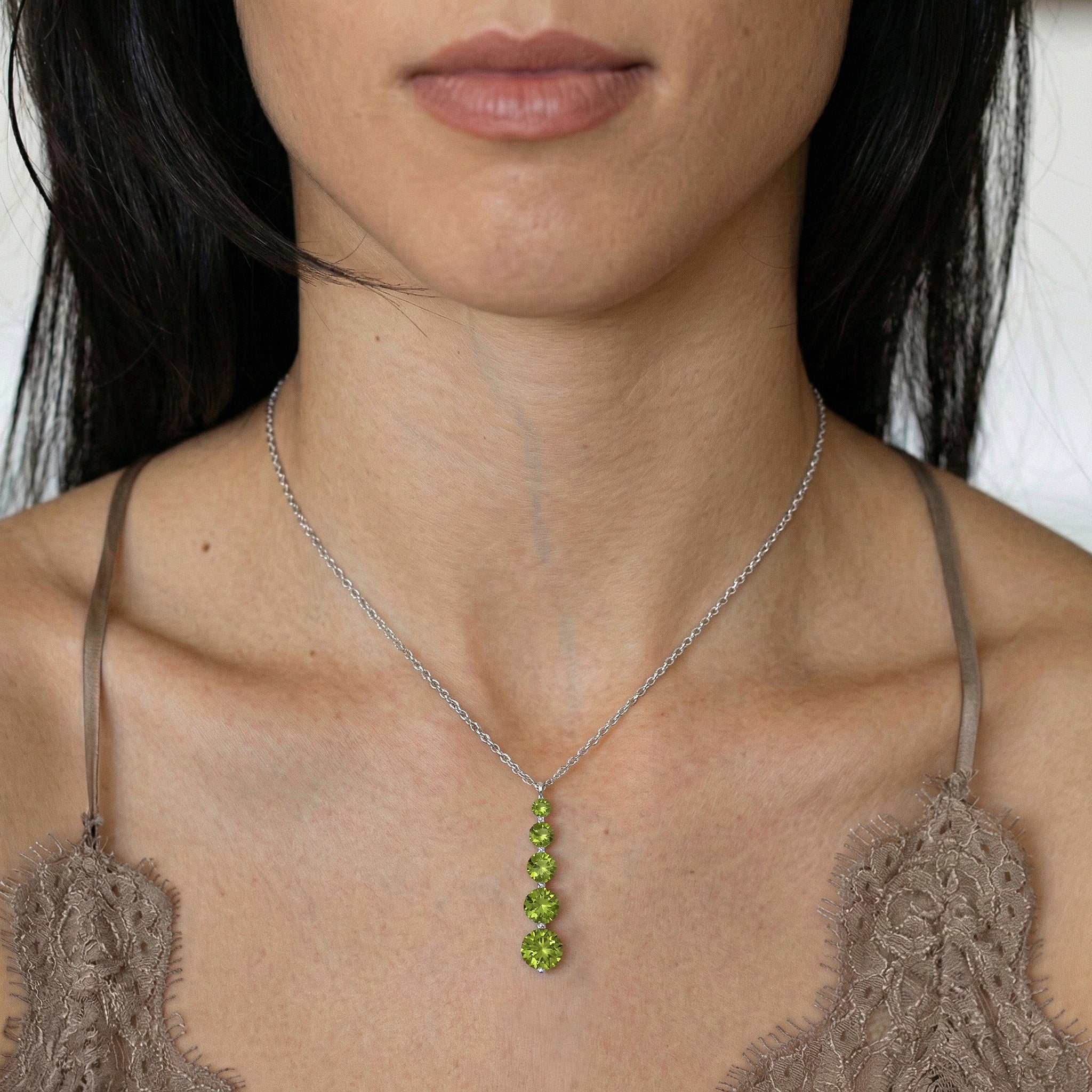 Peridot Round 5 Stone Bar Pendant Necklace in 925 Sterling Silver 3.90ct
