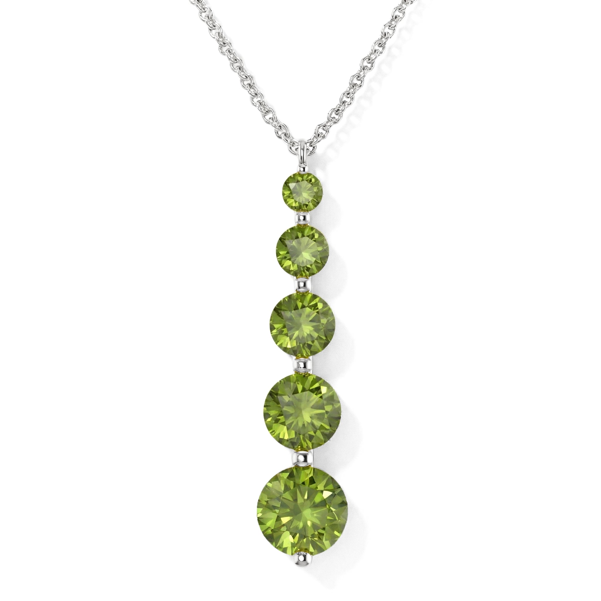 Peridot Round 5 Stone Bar Pendant Necklace in 925 Sterling Silver 3.90ct
