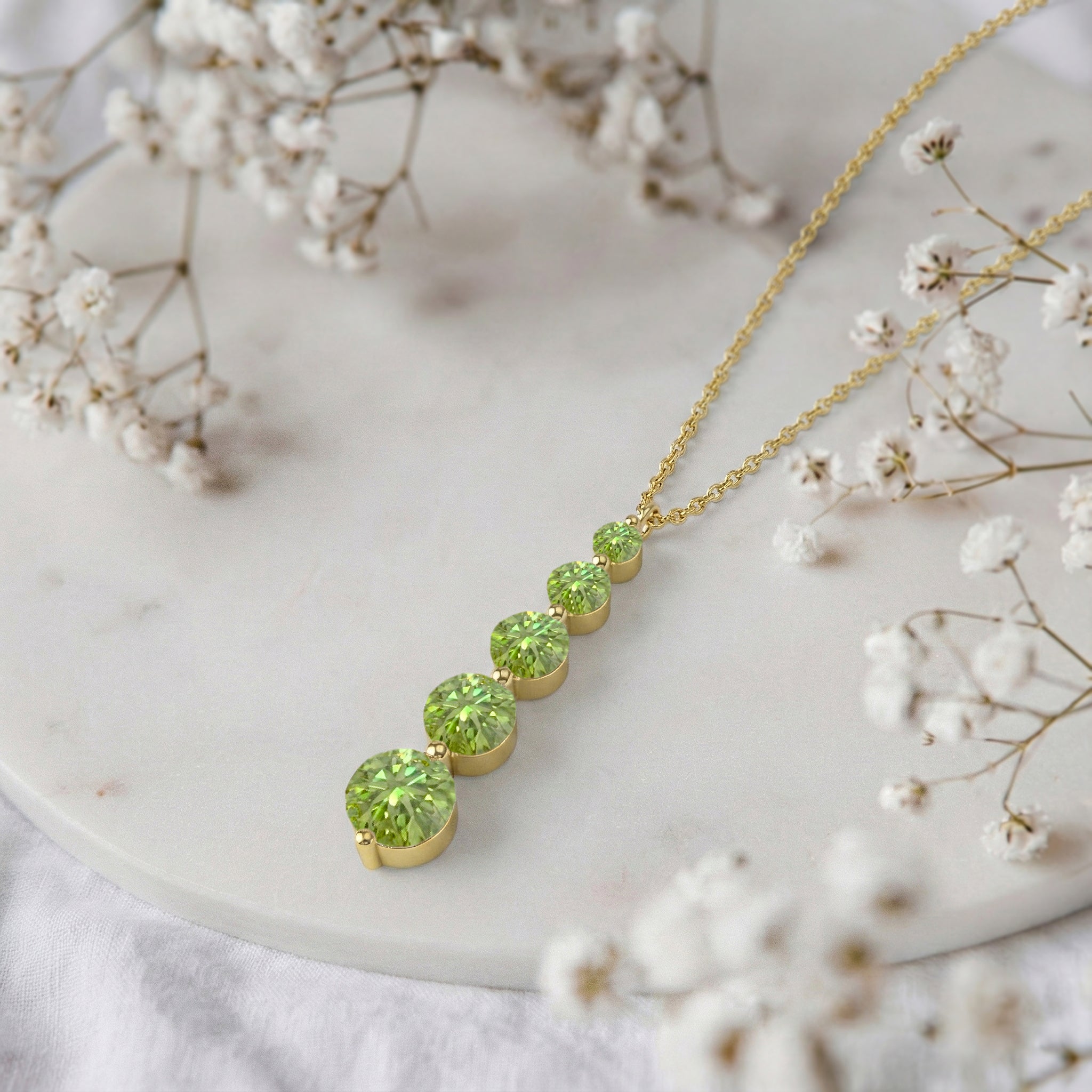 Peridot Round 5 Stone Bar Pendant Necklace in 925 Sterling Silver 3.90ct

