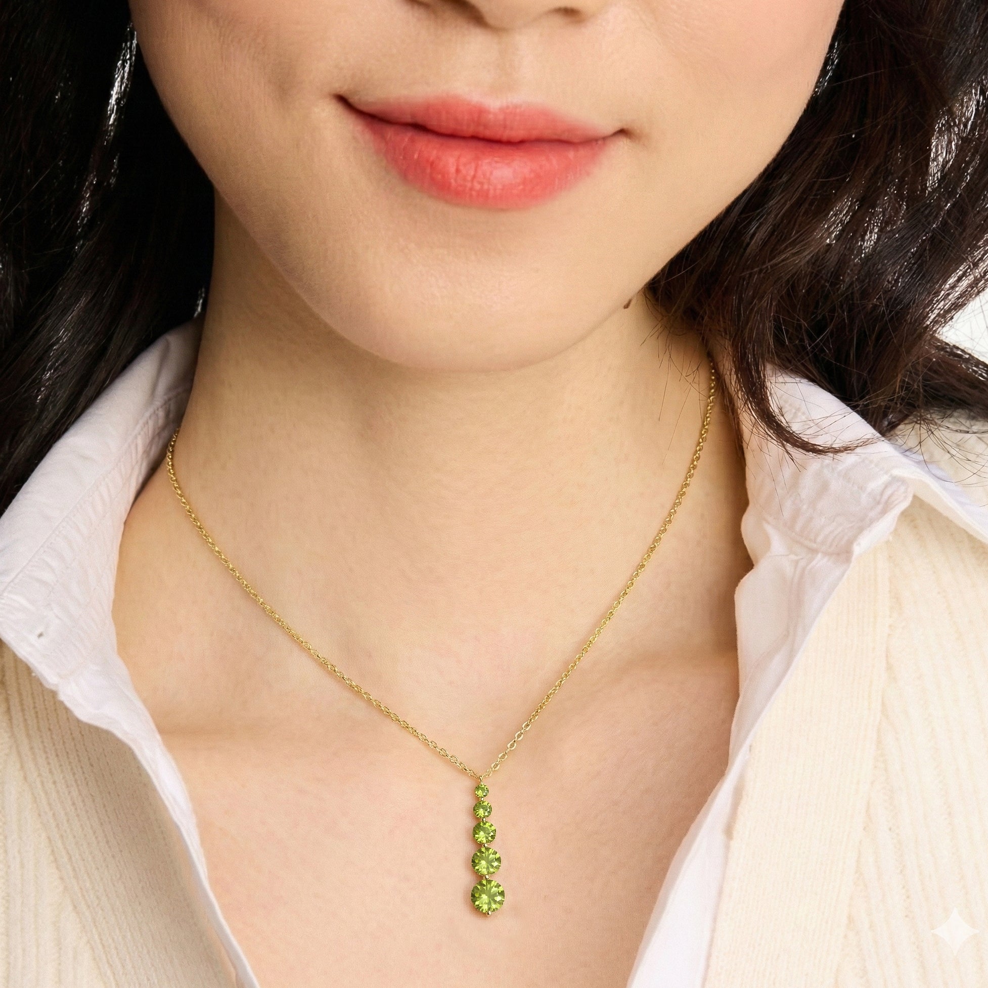 Peridot Round 5 Stone Bar Pendant Necklace in Yellow Gold Plated 3.90ct