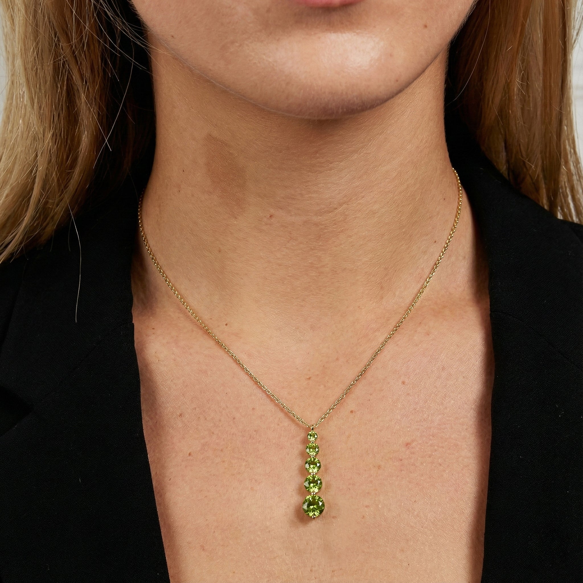Peridot Round 5 Stone Bar Pendant Necklace in Yellow Gold Plated 3.90ct