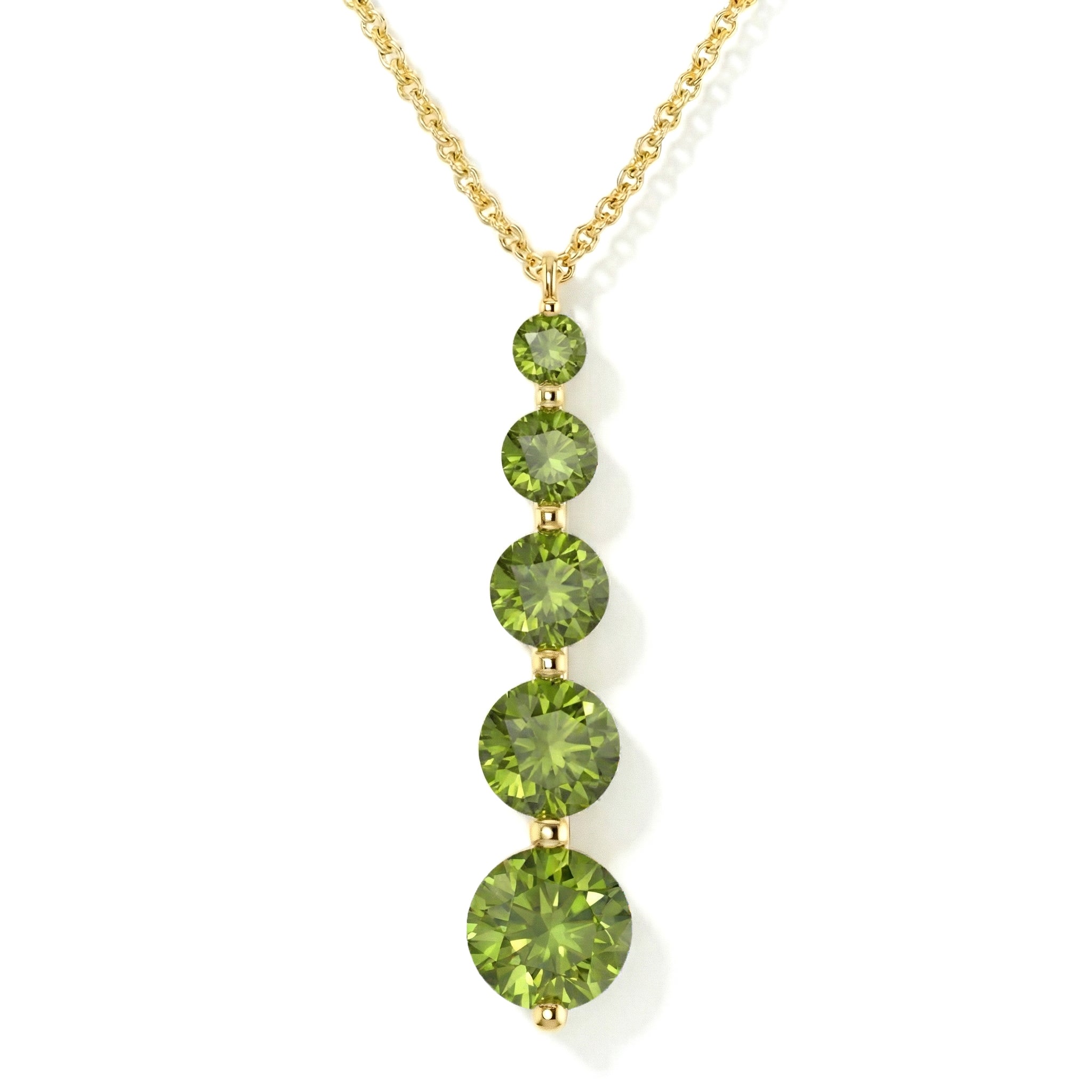 Peridot Round 5 Stone Bar Pendant Necklace in 925 Sterling Silver 3.90ct