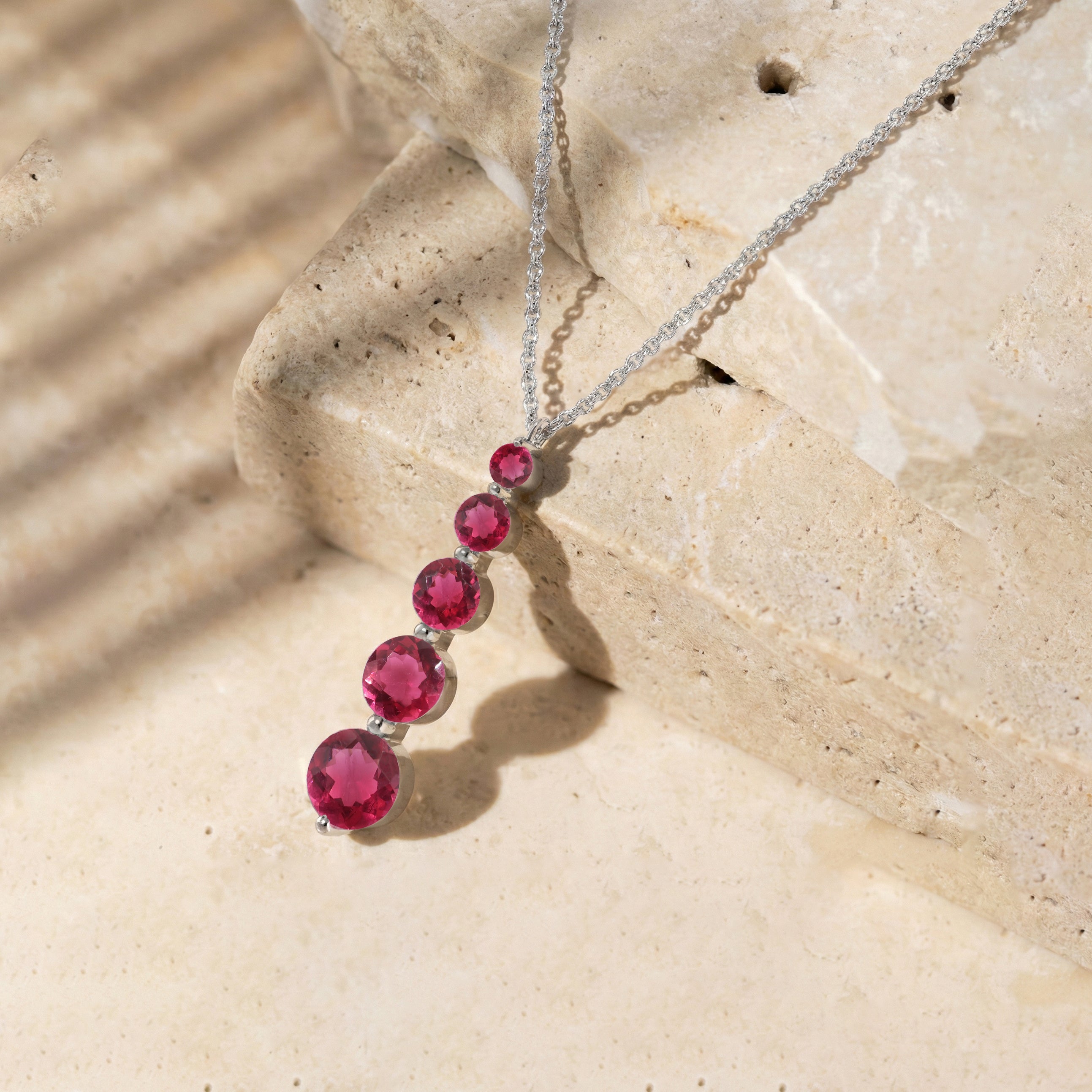 Pink Tourmaline  Round 5 Stone Bar Pendant Necklace in 925 Sterling Silver 3.90ct