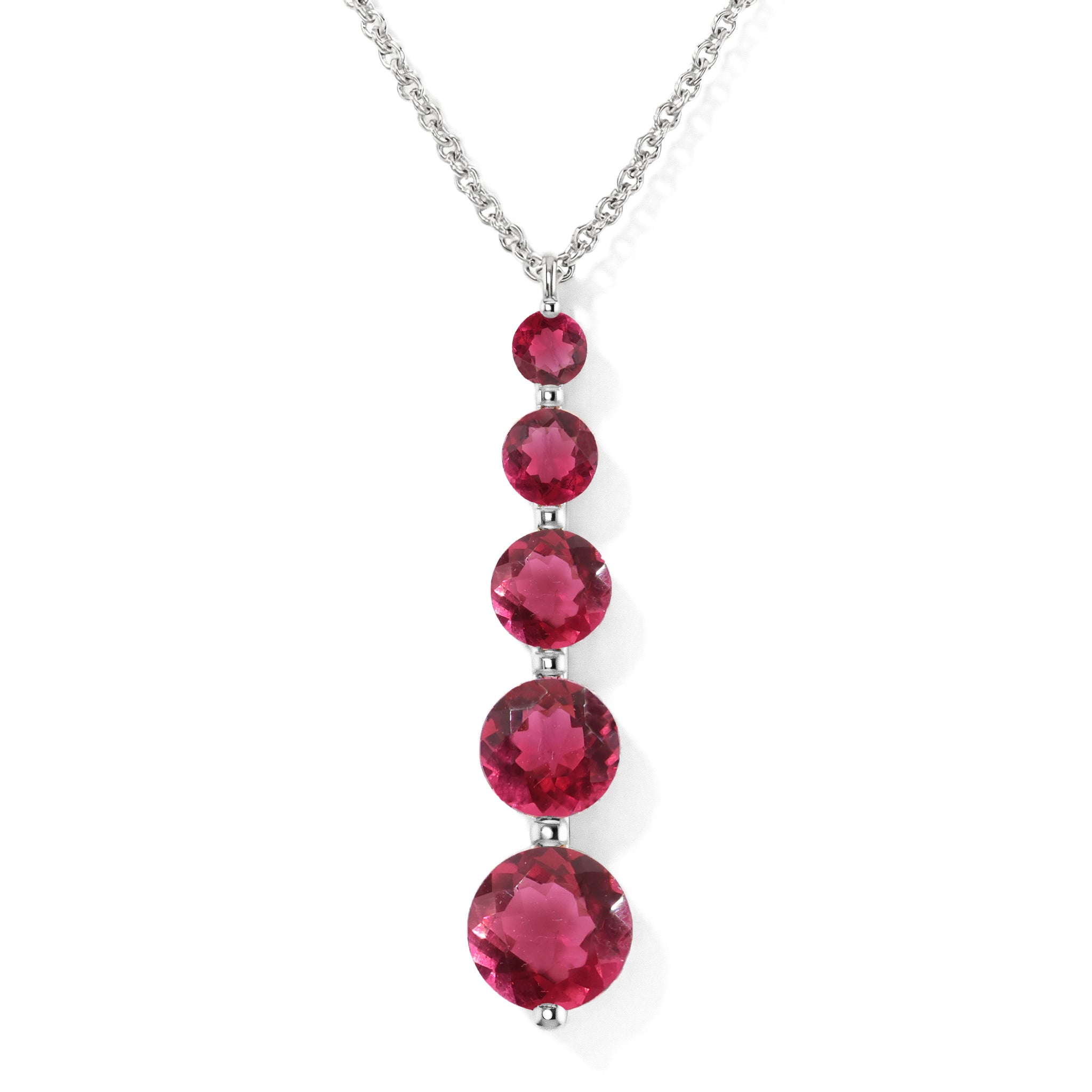 Pink Tourmaline  Round 5 Stone Bar Pendant Necklace in 925 Sterling Silver 3.90ct
