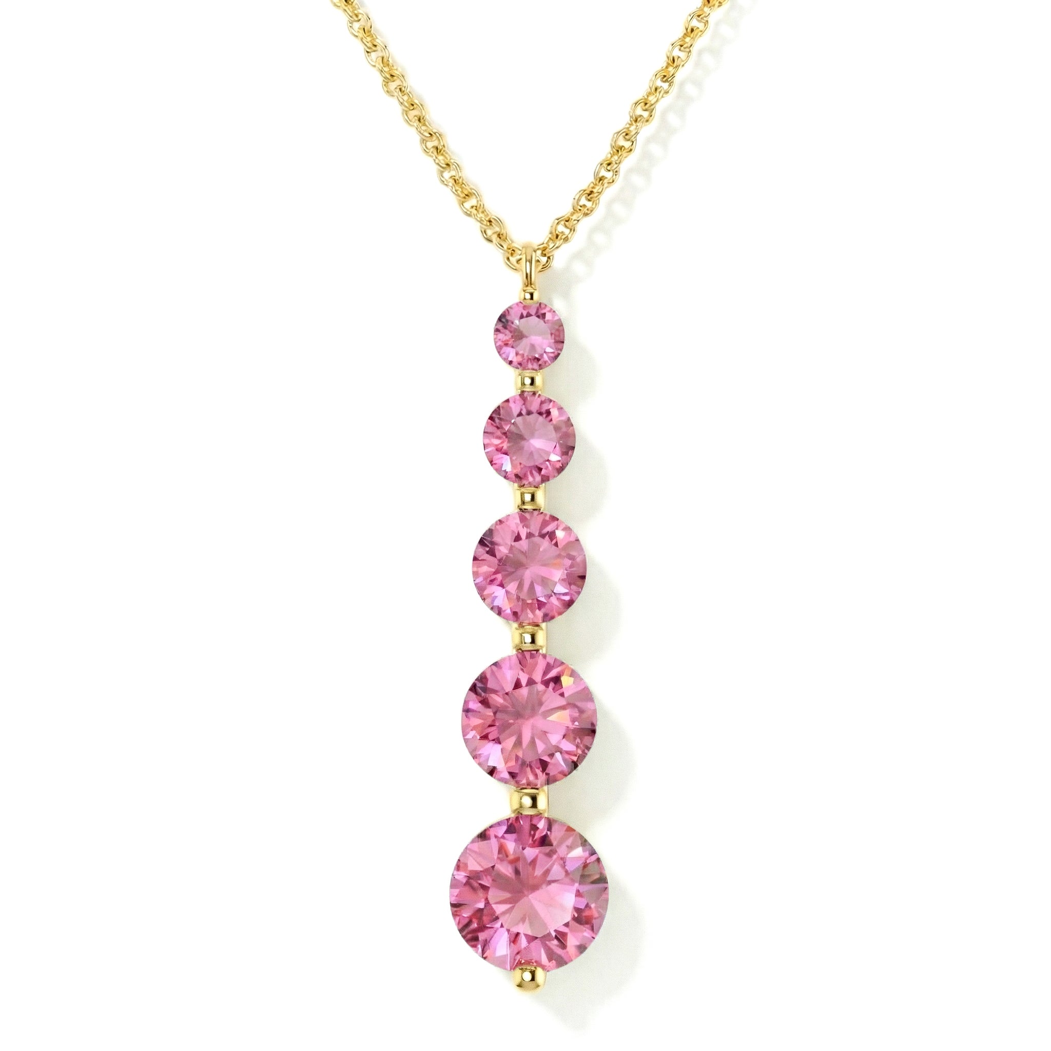 Pink Tourmaline  Round 5 Stone Bar Pendant Necklace in 925 Sterling Silver 3.90ct