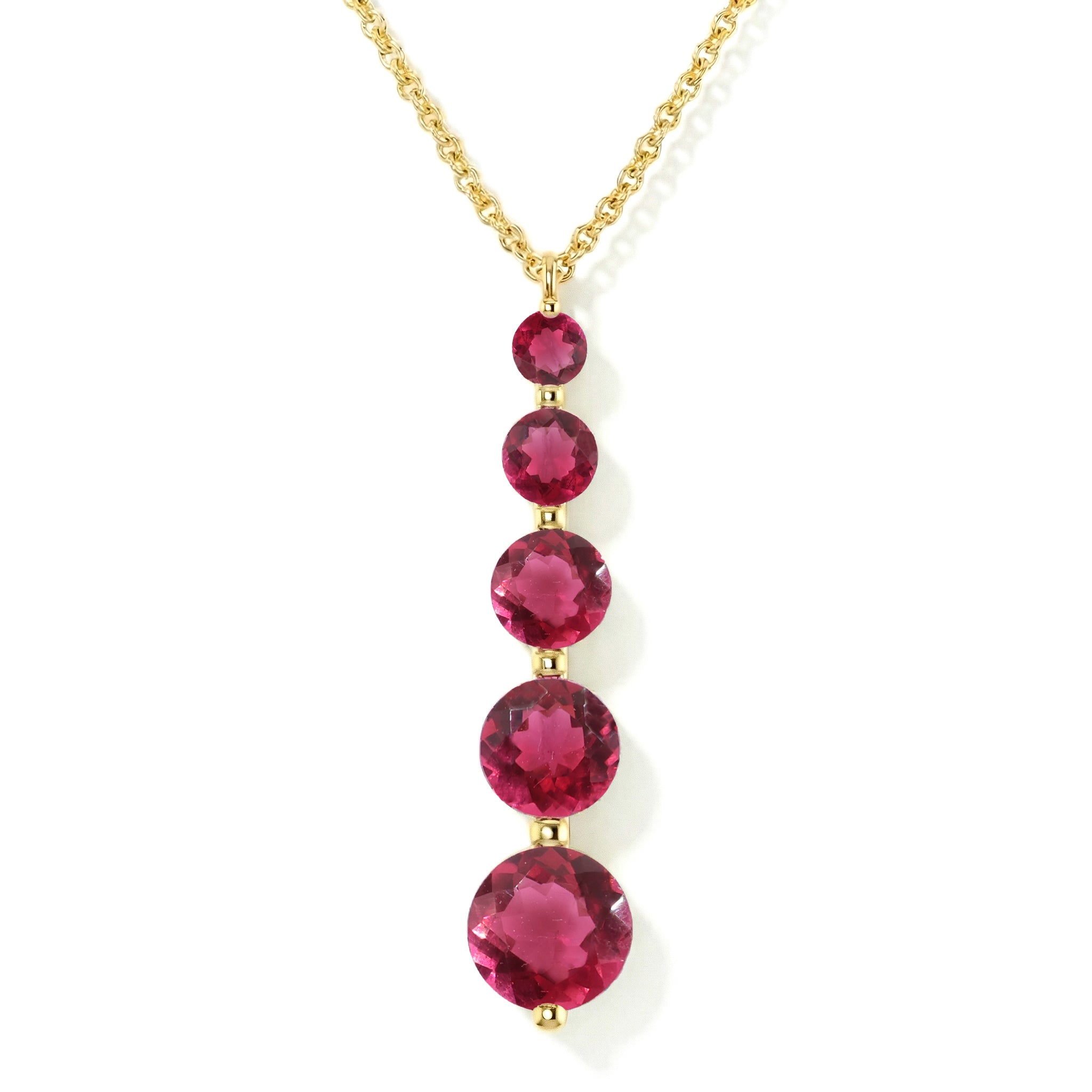 Pink Tourmaline  Round 5 Stone Bar Pendant Necklace in 925 Sterling Silver 3.90ct