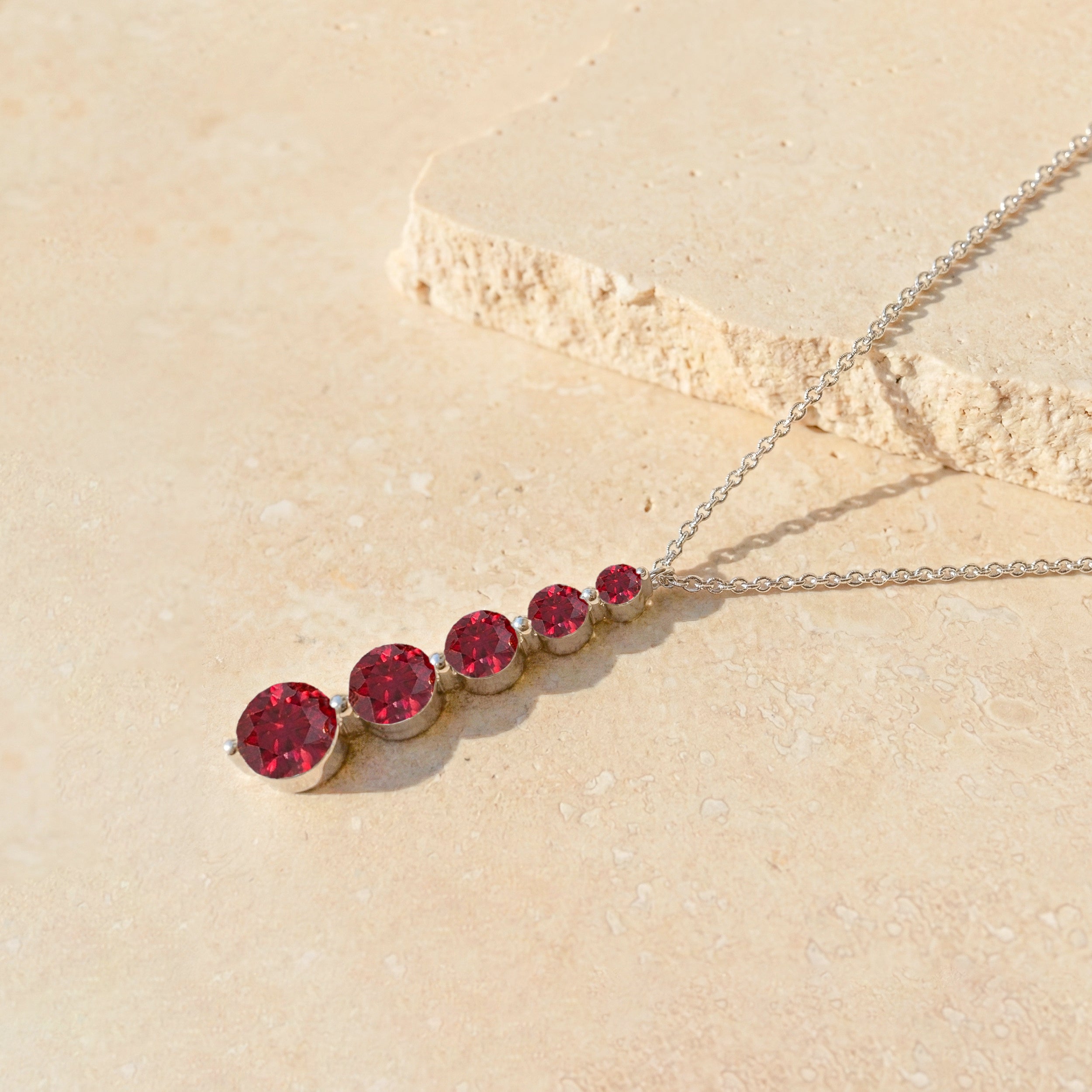 Ruby Round 5 Stone Bar Pendant Necklace in 925 Sterling Silver 3.90ct
