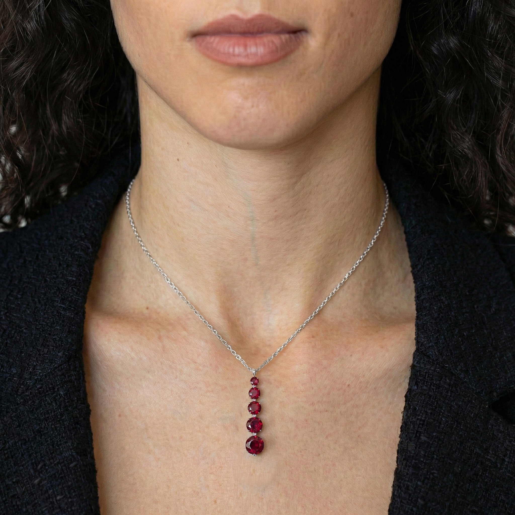 Ruby Round 5 Stone Bar Pendant Necklace in 925 Sterling Silver 3.90ct
