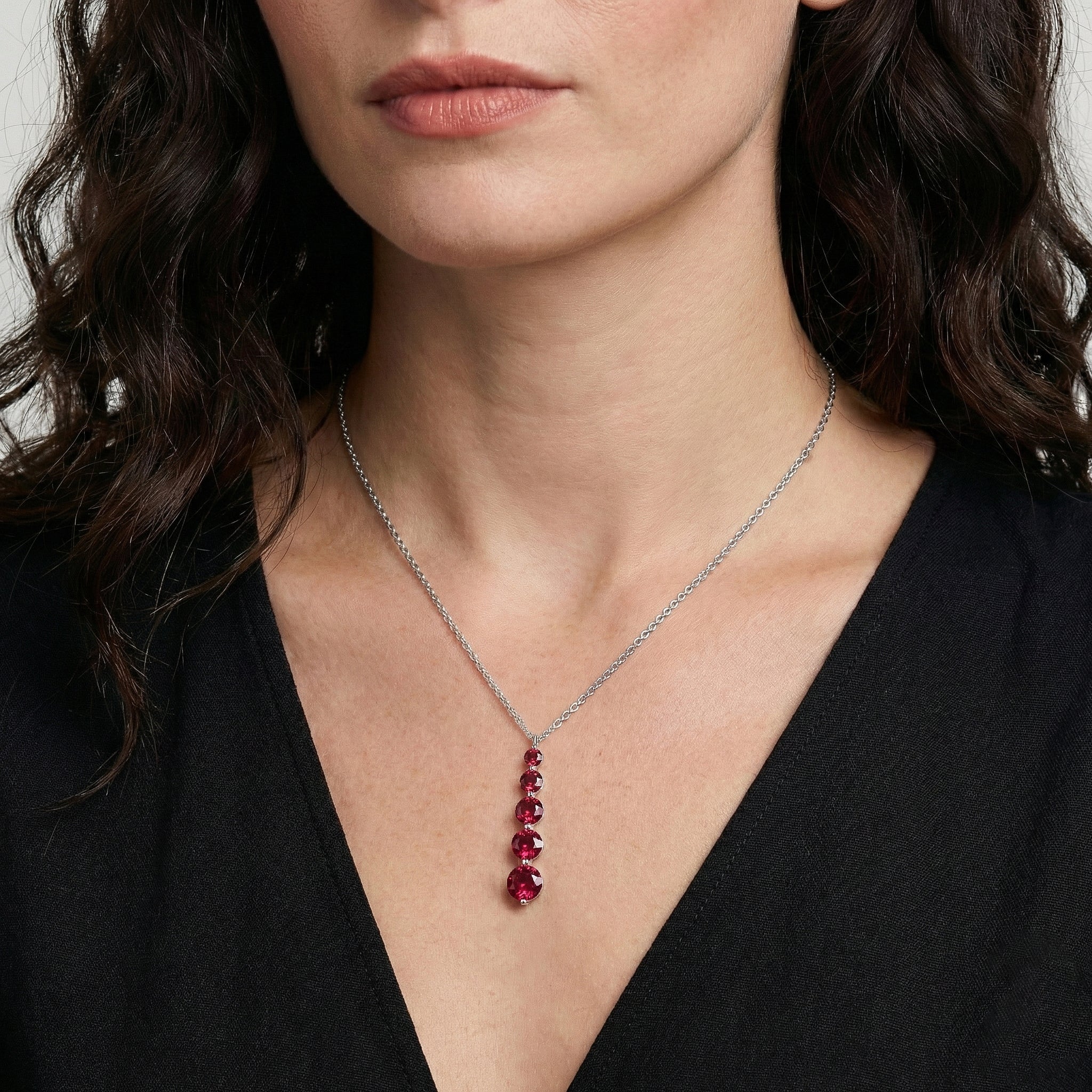 Ruby Round 5 Stone Bar Pendant Necklace in 925 Sterling Silver 3.90ct
