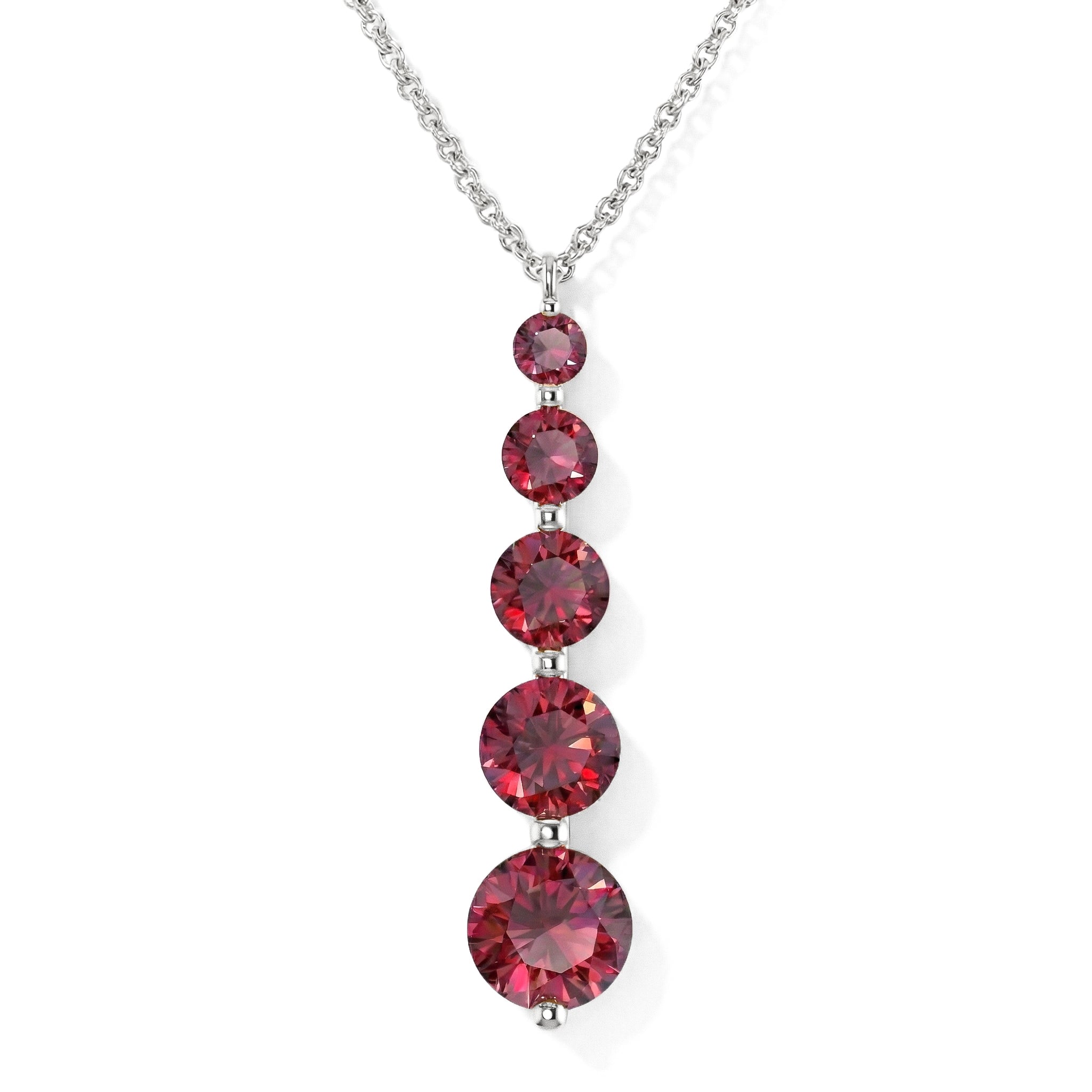 Ruby Round 5 Stone Bar Pendant Necklace in 925 Sterling Silver 3.90ct
