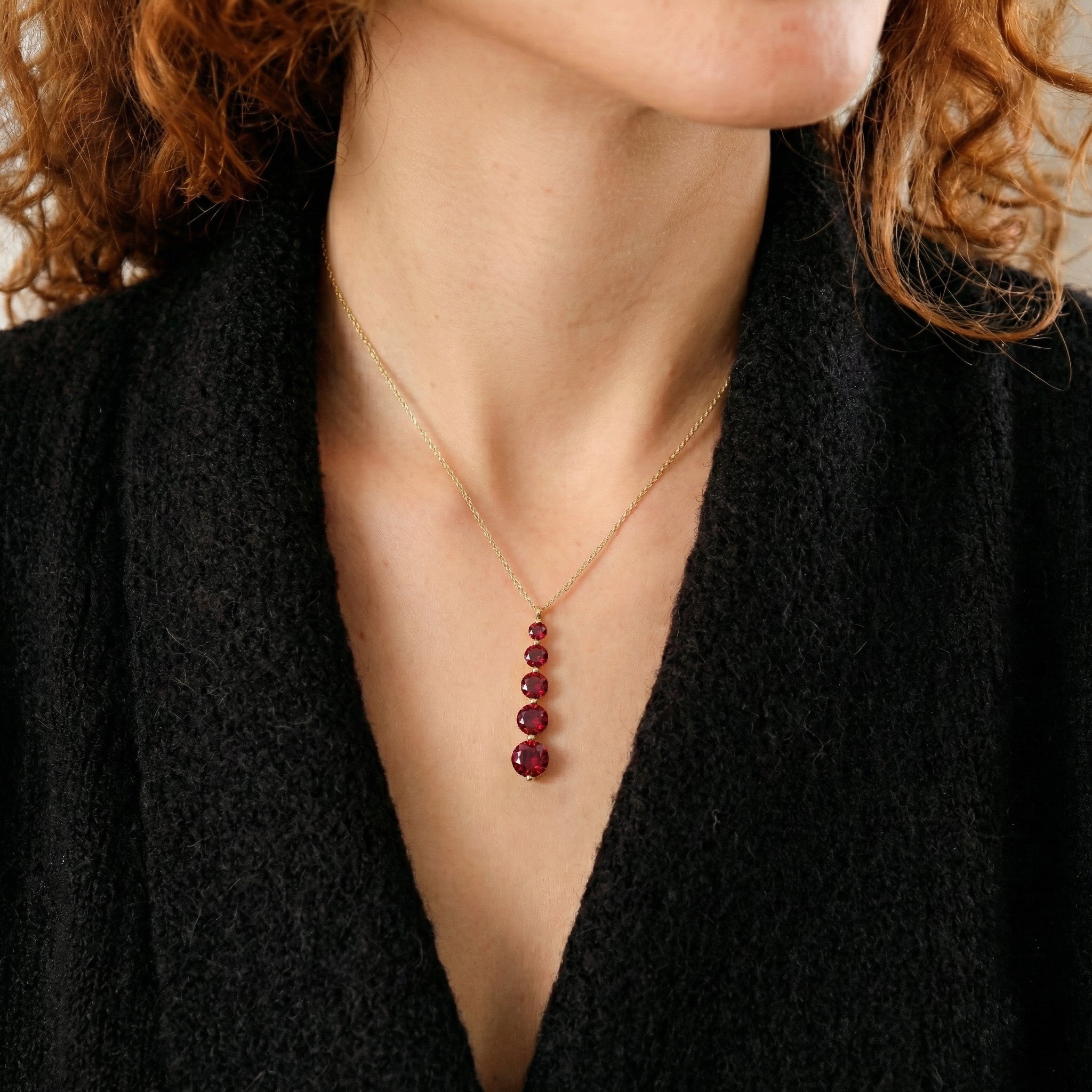 Ruby Round 5 Stone Bar Pendant Necklace in 925 Sterling Silver 3.90ct
