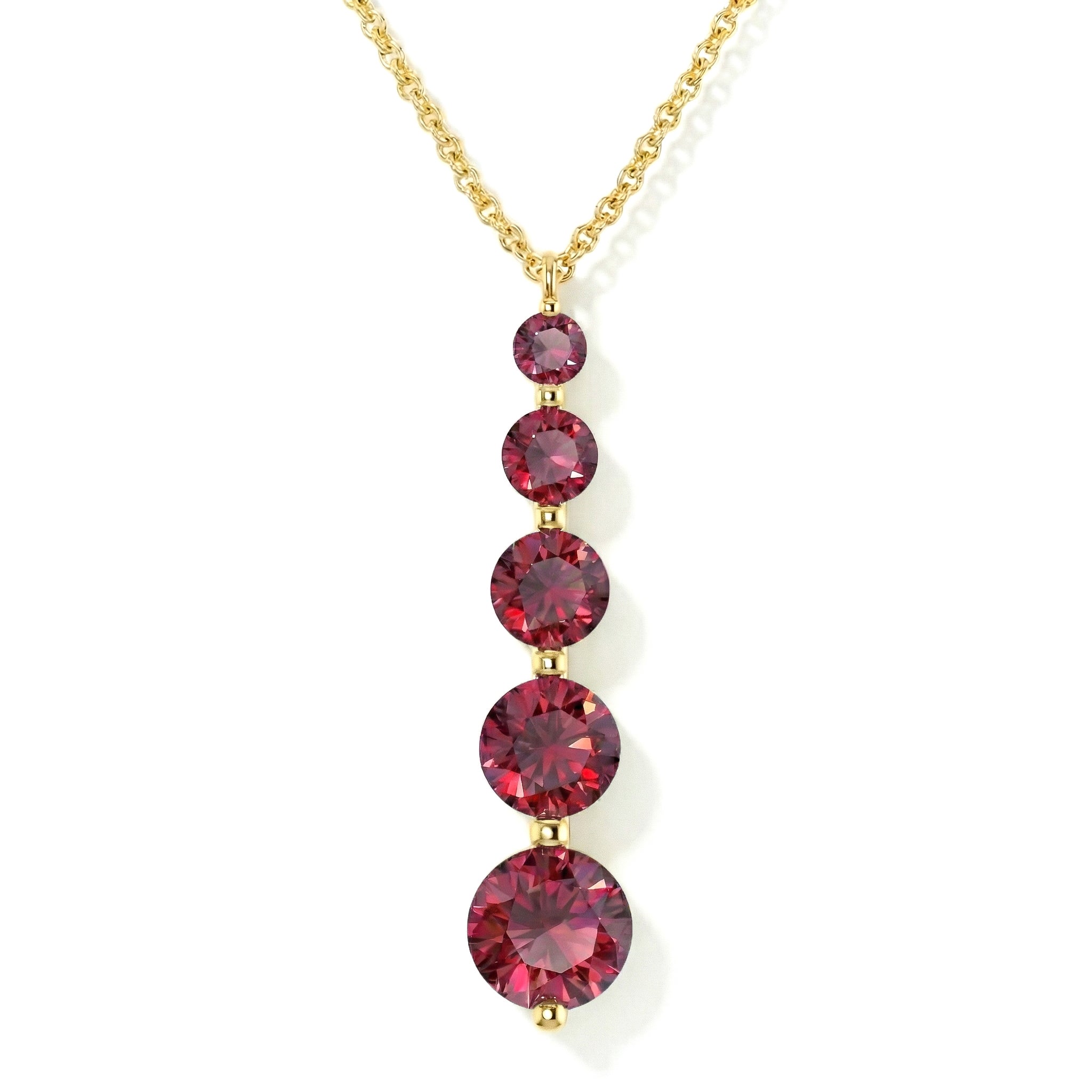 Ruby Round 5 Stone Bar Pendant Necklace in Yellow Gold Plated 3.90ct