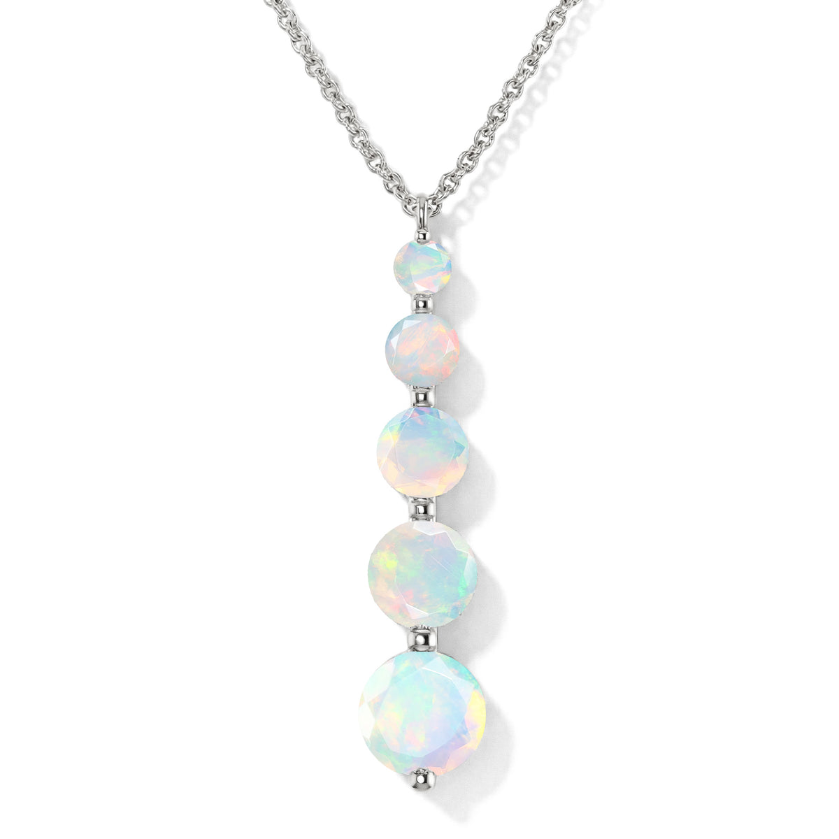 White Opal 5 Stone Bar Pendant Necklace in 925 Sterling Silver 3.05ct