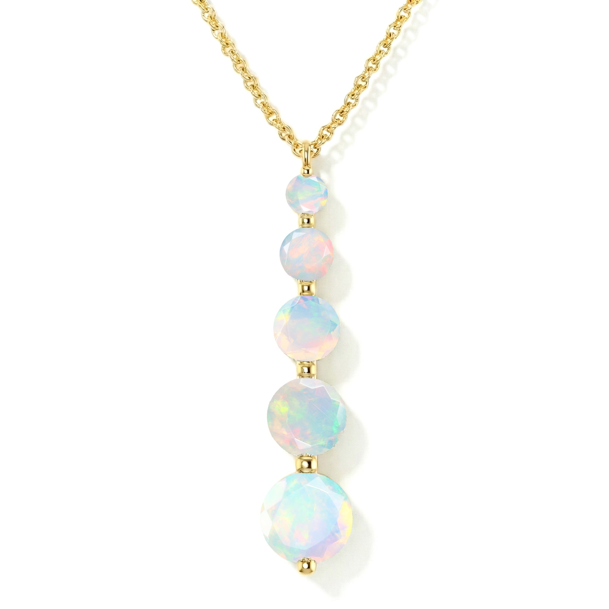 White Opal Round 5 Stone Bar Pendant Necklace in Yellow Gold Plated 3.90ct