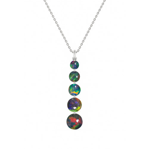 Black Opal 5 Stone Bar Pendant Necklace in 925 Sterling Silver 3.5ct