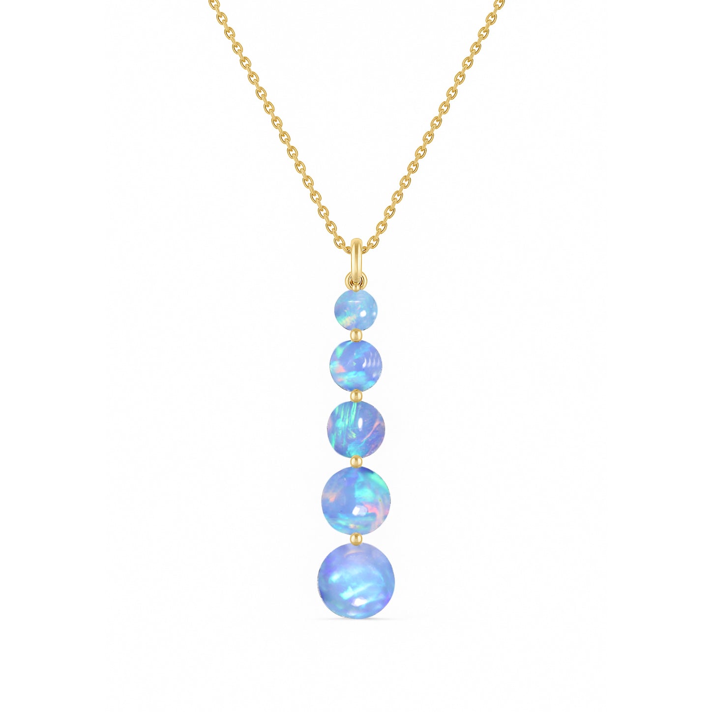 Blue Opal 5 Stone Bar Pendant Necklace in 925 Sterling Silver 3.05ct