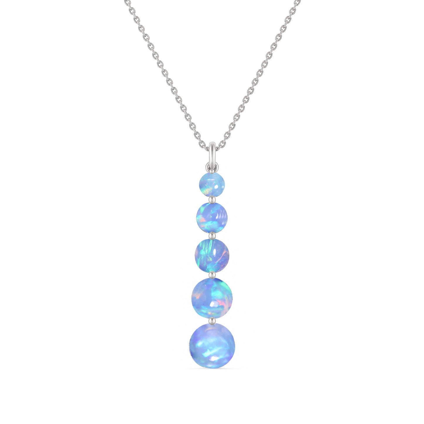 Blue Opal 5 Stone Bar Pendant Necklace in 925 Sterling Silver 3.05ct