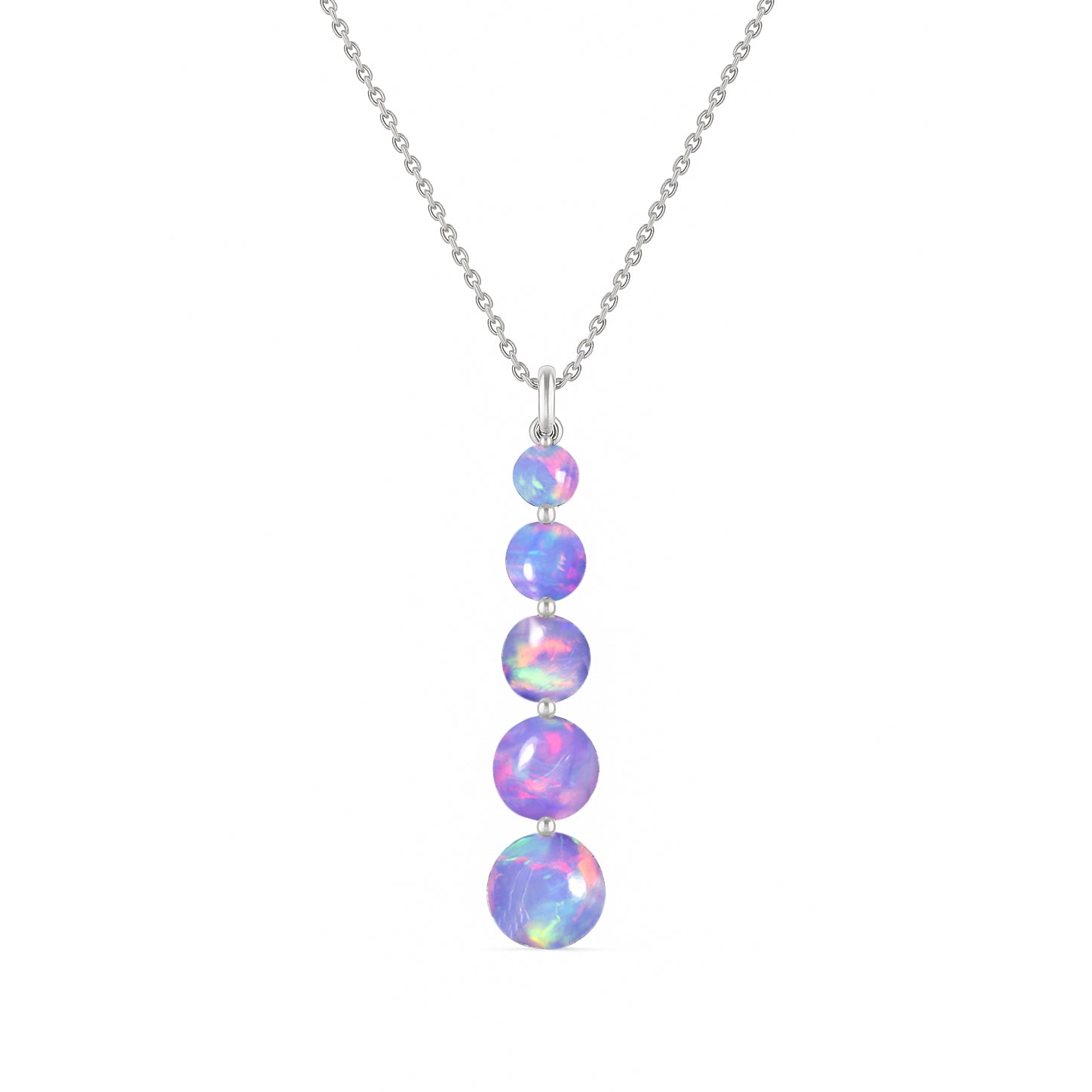 Lavender Opal 5 Stone Bar Pendant Necklace in 925 Sterling Silver 3.05ct