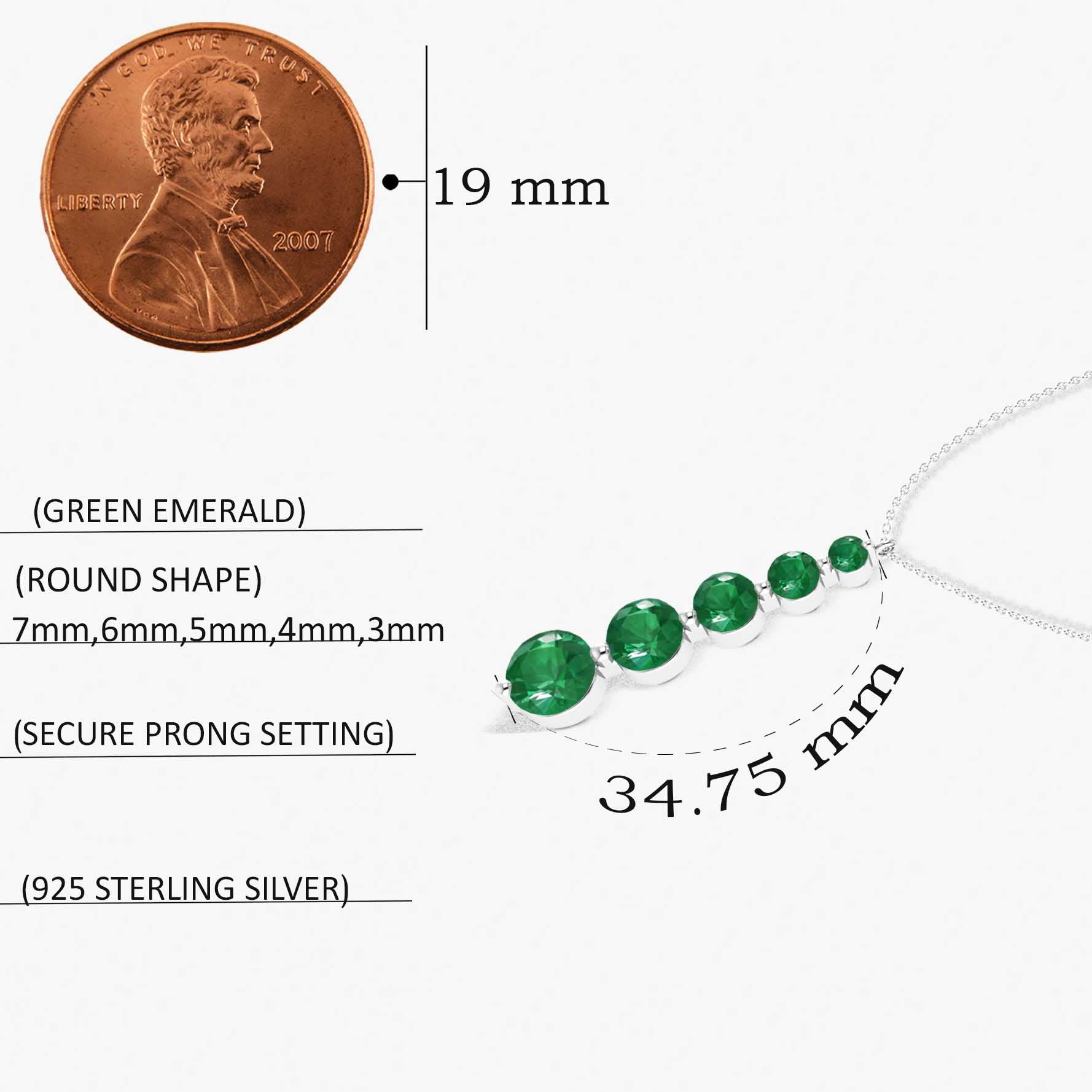 Emerald 5 Stone Bar Pendant Necklace in 925 Sterling Silver 4ct