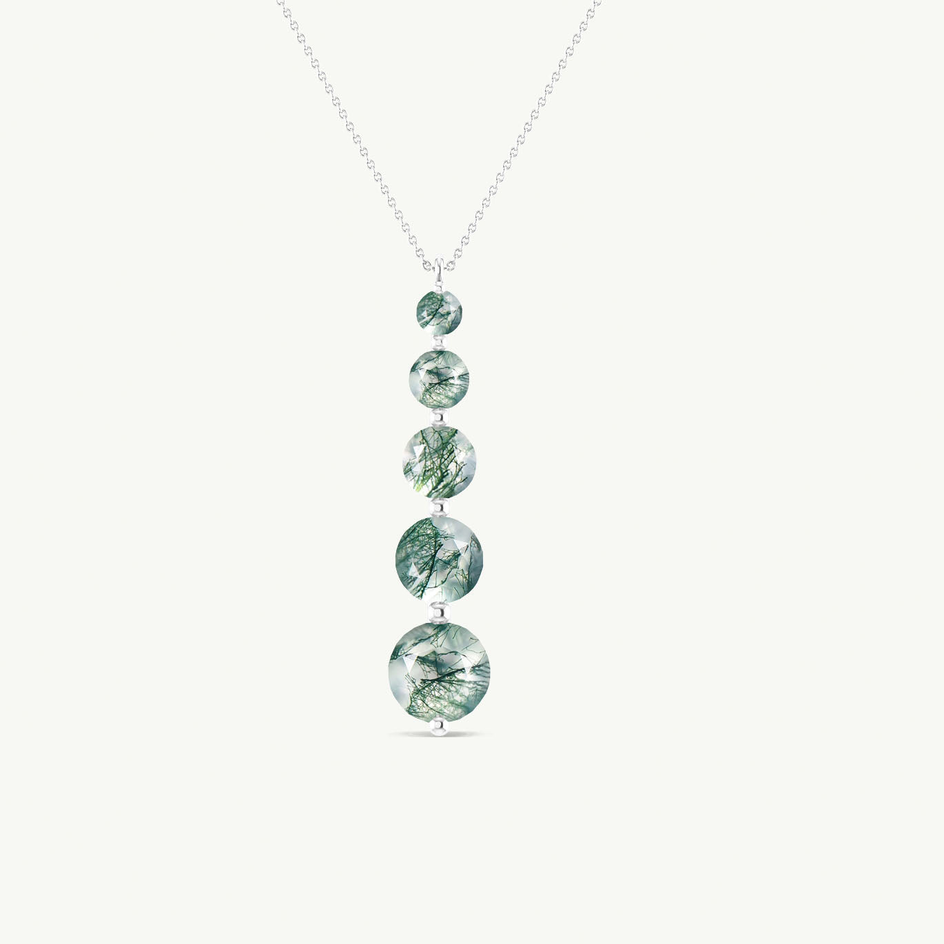 Moss Agate 5 Stone Bar Pendant Necklace in 925 Sterling Silver 4ct