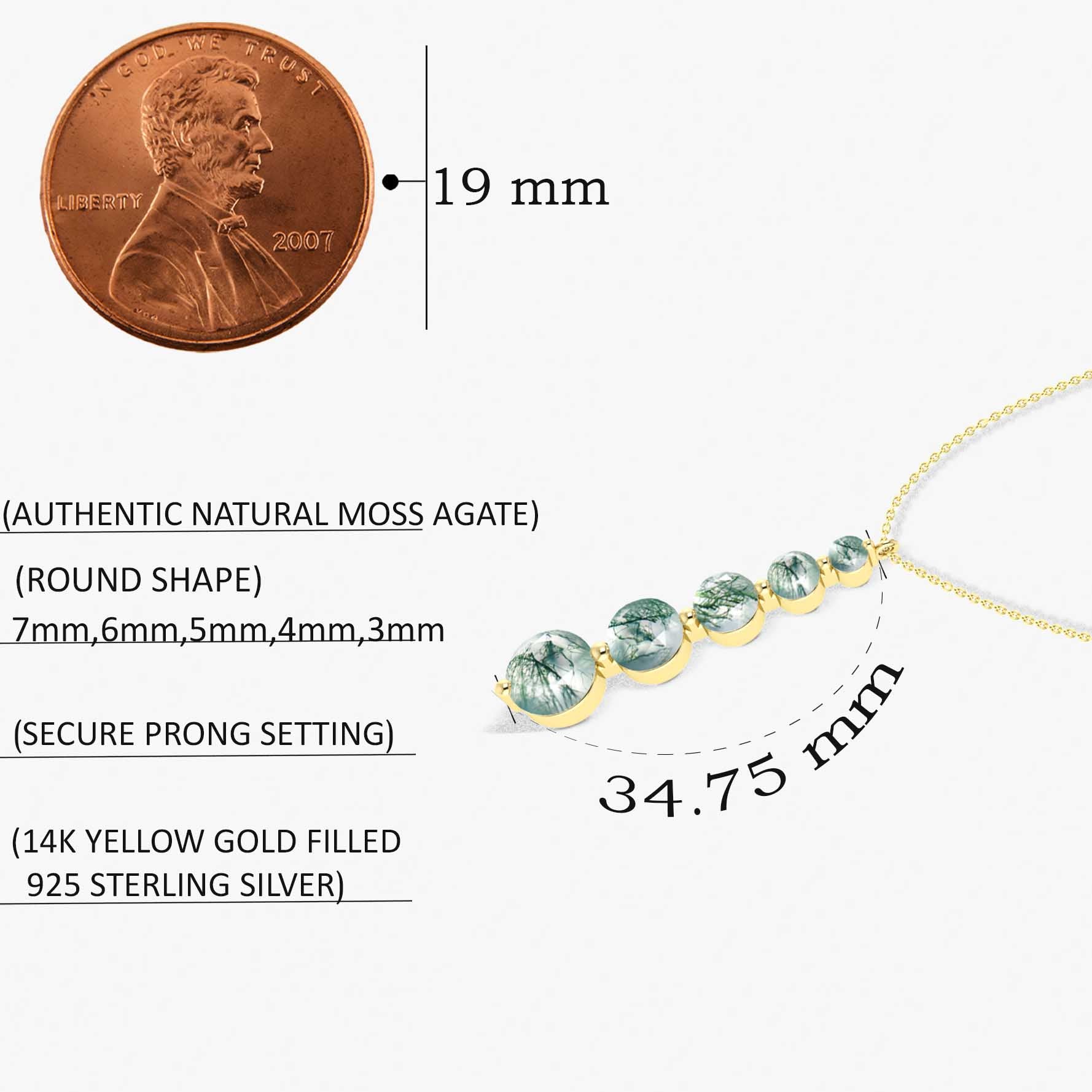 Moss Agate 5 Stone Bar Pendant Necklace in 925 Sterling Silver 4ct