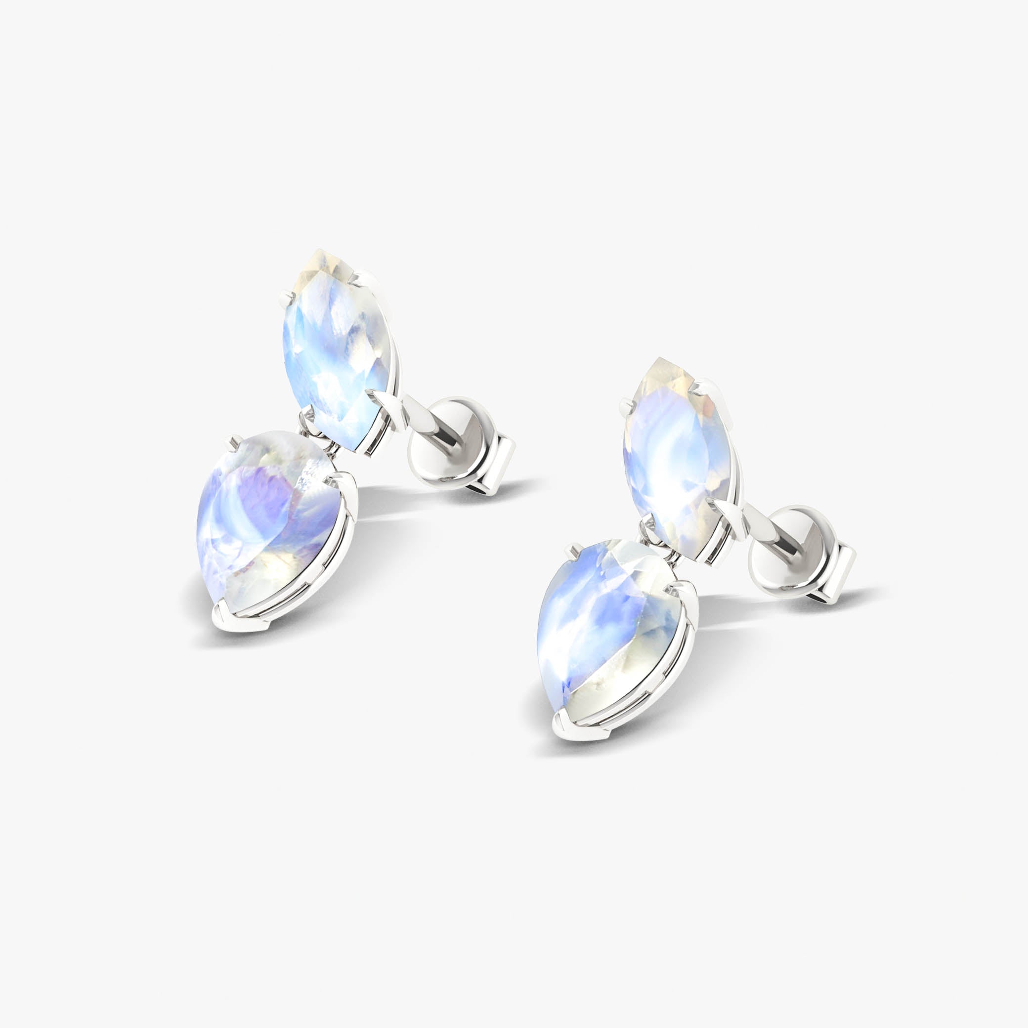 Natural Moonstone Marquise & Pear Two Stone Stud Earrings