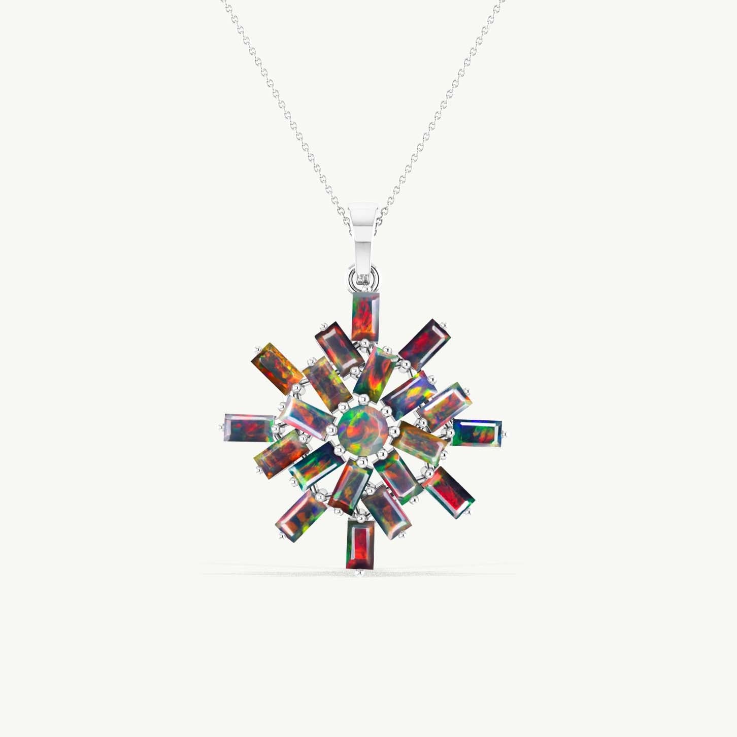 Black Opal Snowflake Pendant Necklace in 925 Sterling Silver 4.5ct