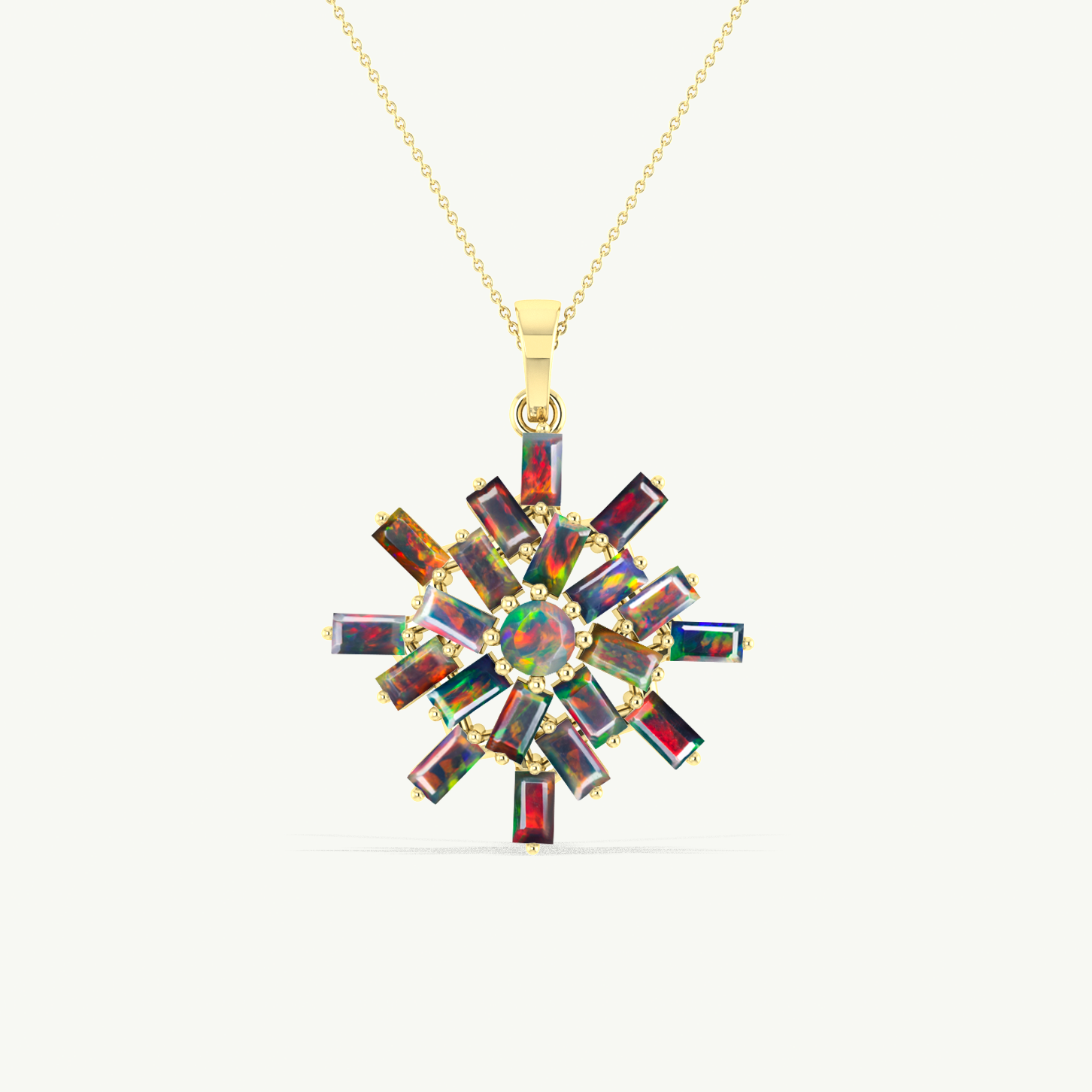 Black Opal Snowflake Pendant Necklace in 925 Sterling Silver 4.5ct