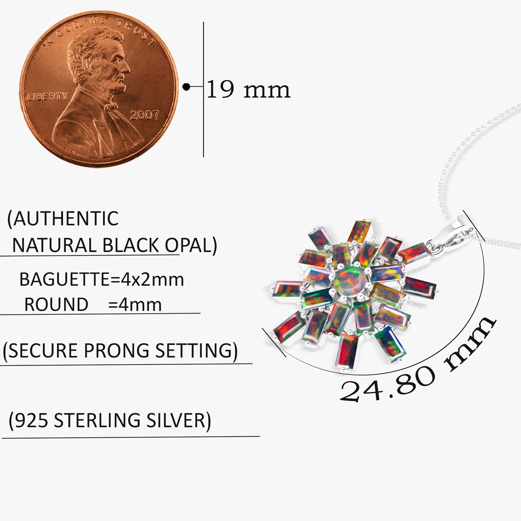 Black Opal Snowflake Pendant Necklace in 925 Sterling Silver 4.5ct