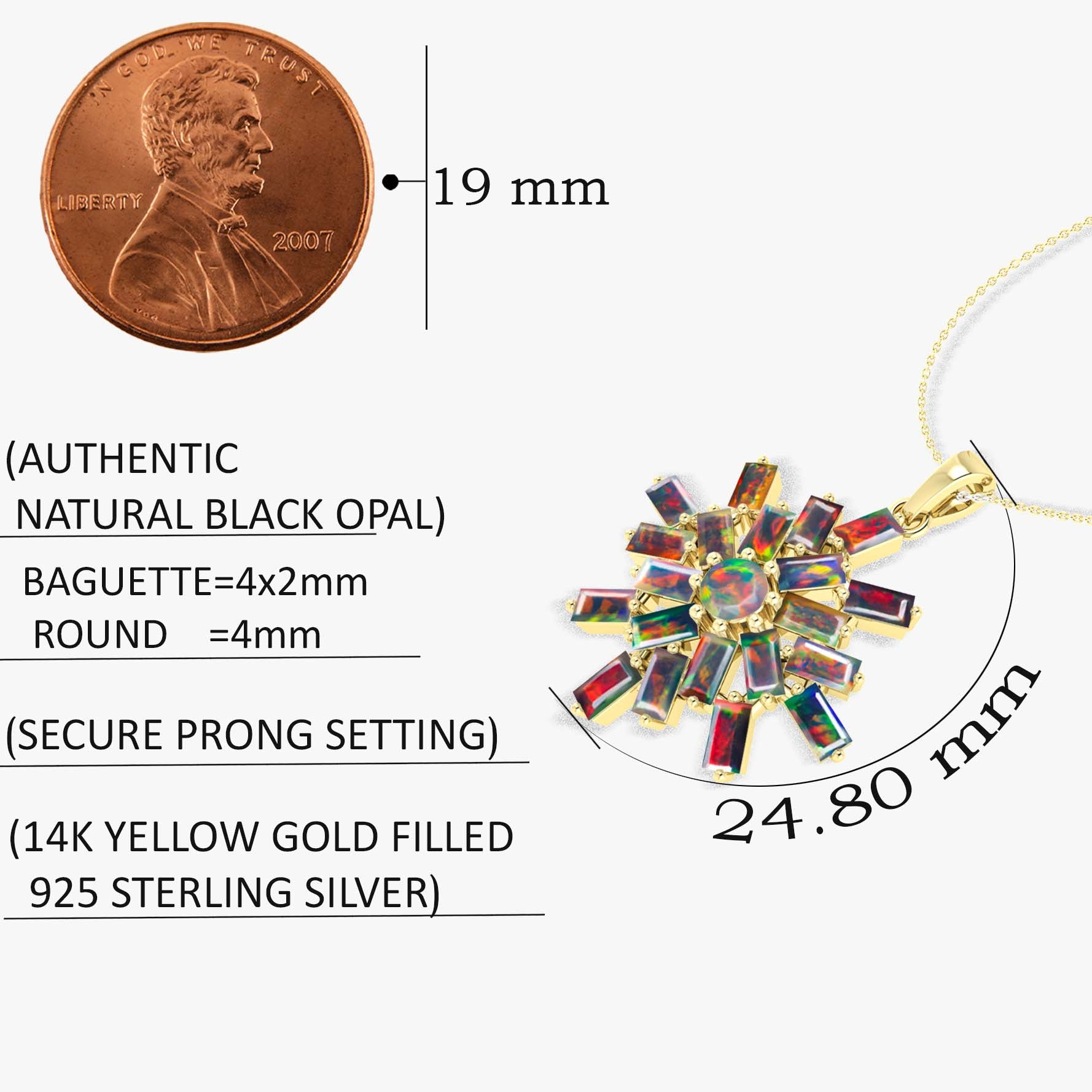 Black Opal Snowflake Pendant Necklace in 925 Sterling Silver 4.5ct