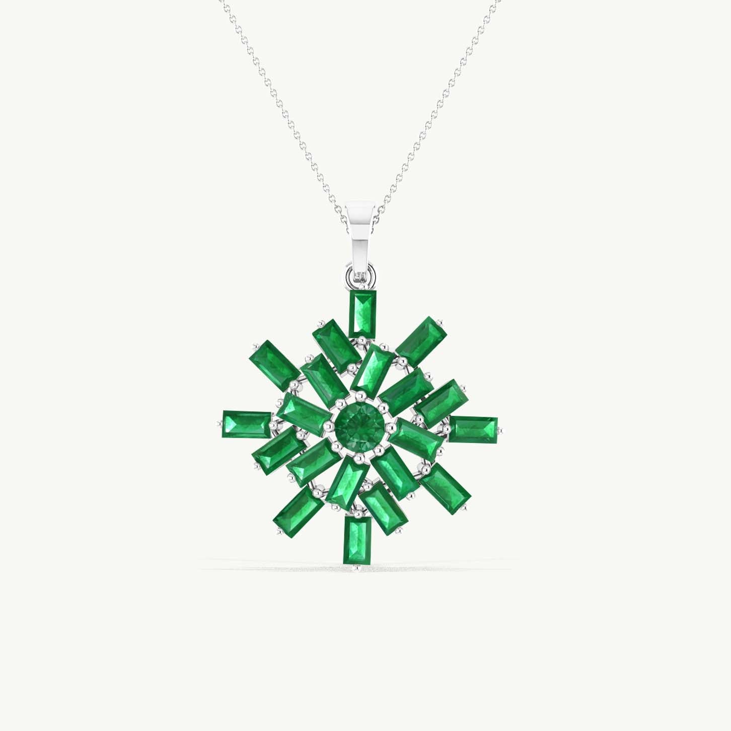 Emerald Snowflake Pendant Necklace in 925 Sterling Silver 6.5ct