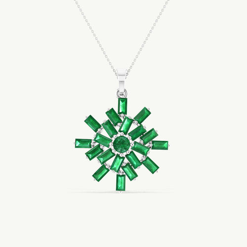 Emerald Snowflake Pendant Necklace in 925 Sterling Silver 6.5ct