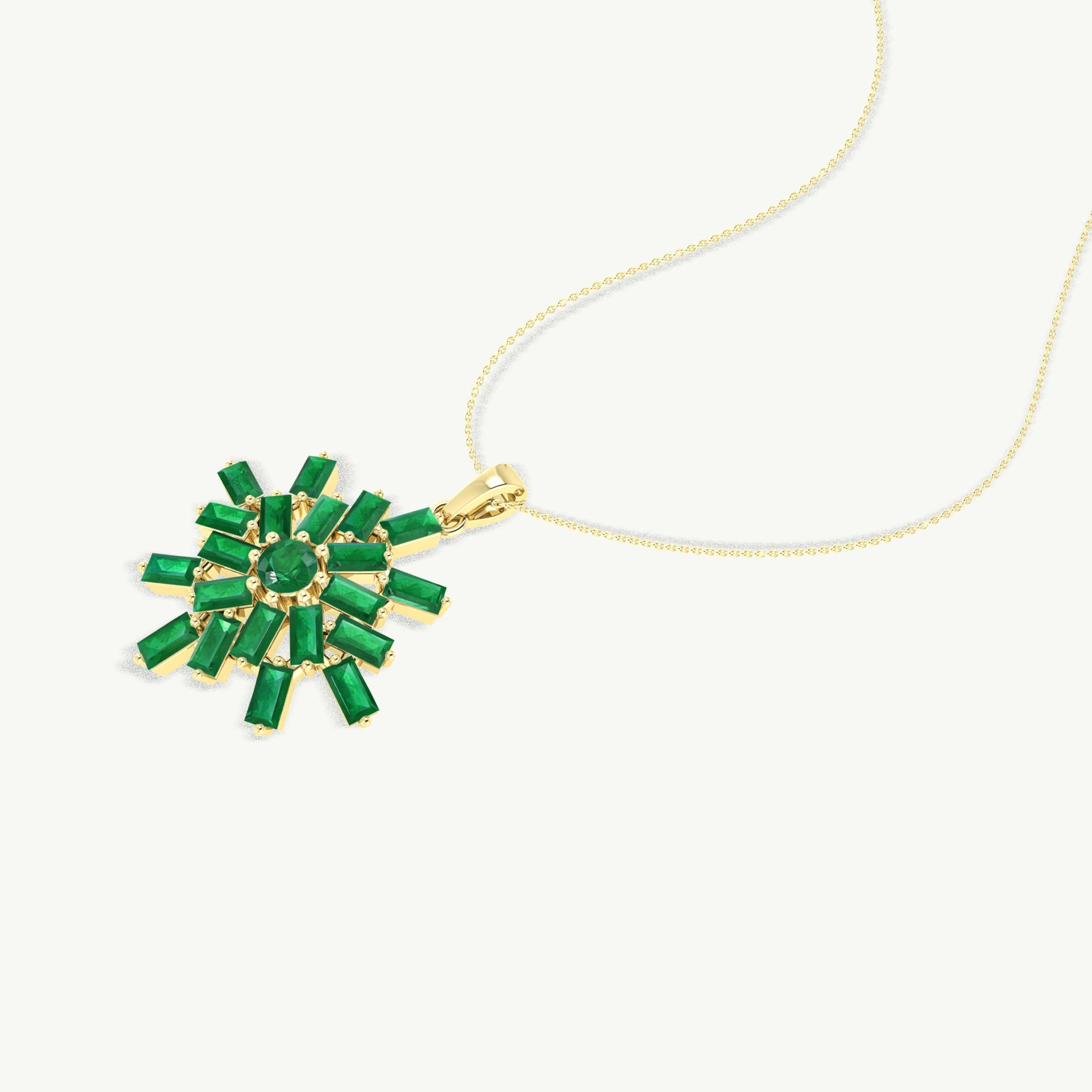 Emerald Snowflake Pendant Necklace in 925 Sterling Silver 6.5ct
