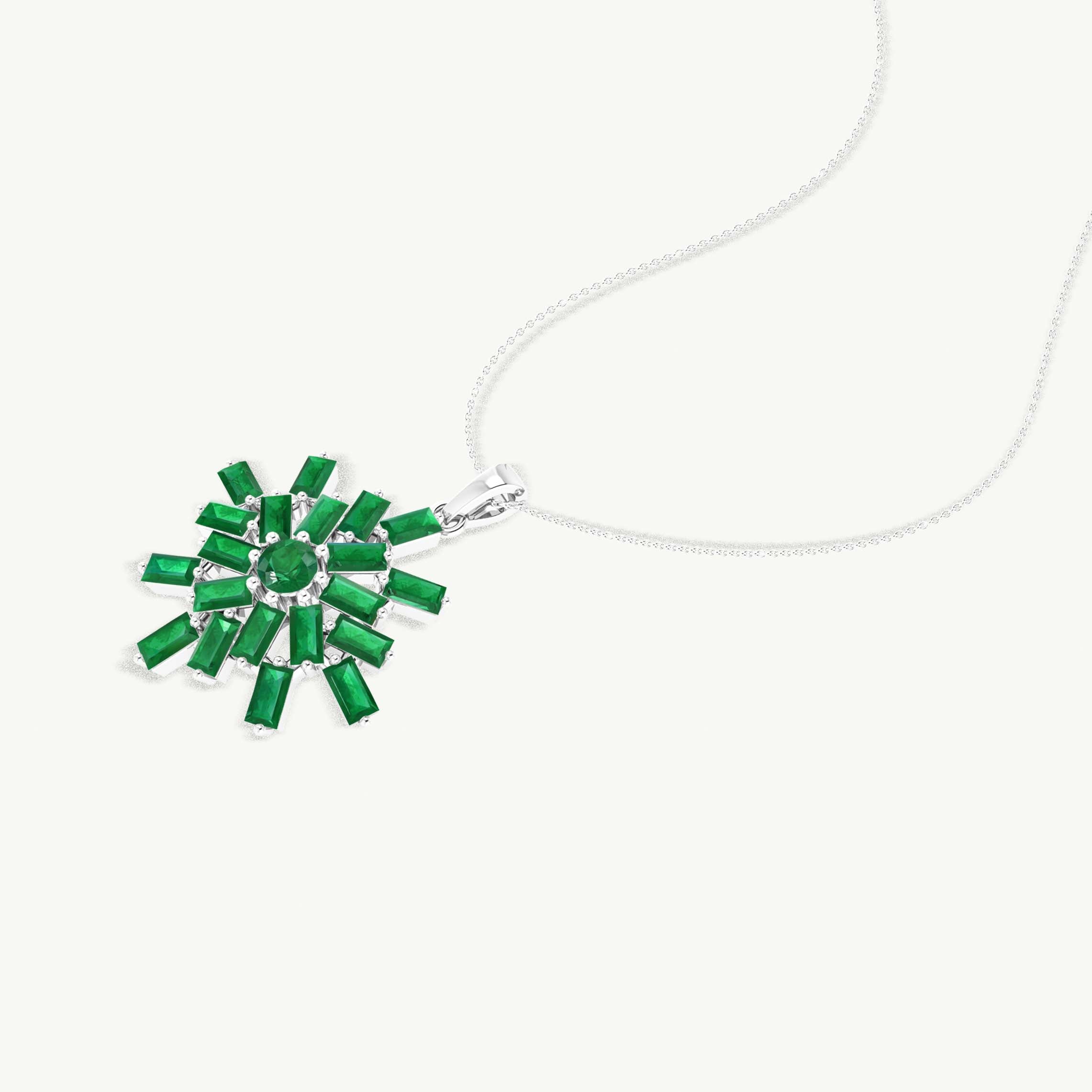 Emerald Snowflake Pendant Necklace in 925 Sterling Silver 6.5ct