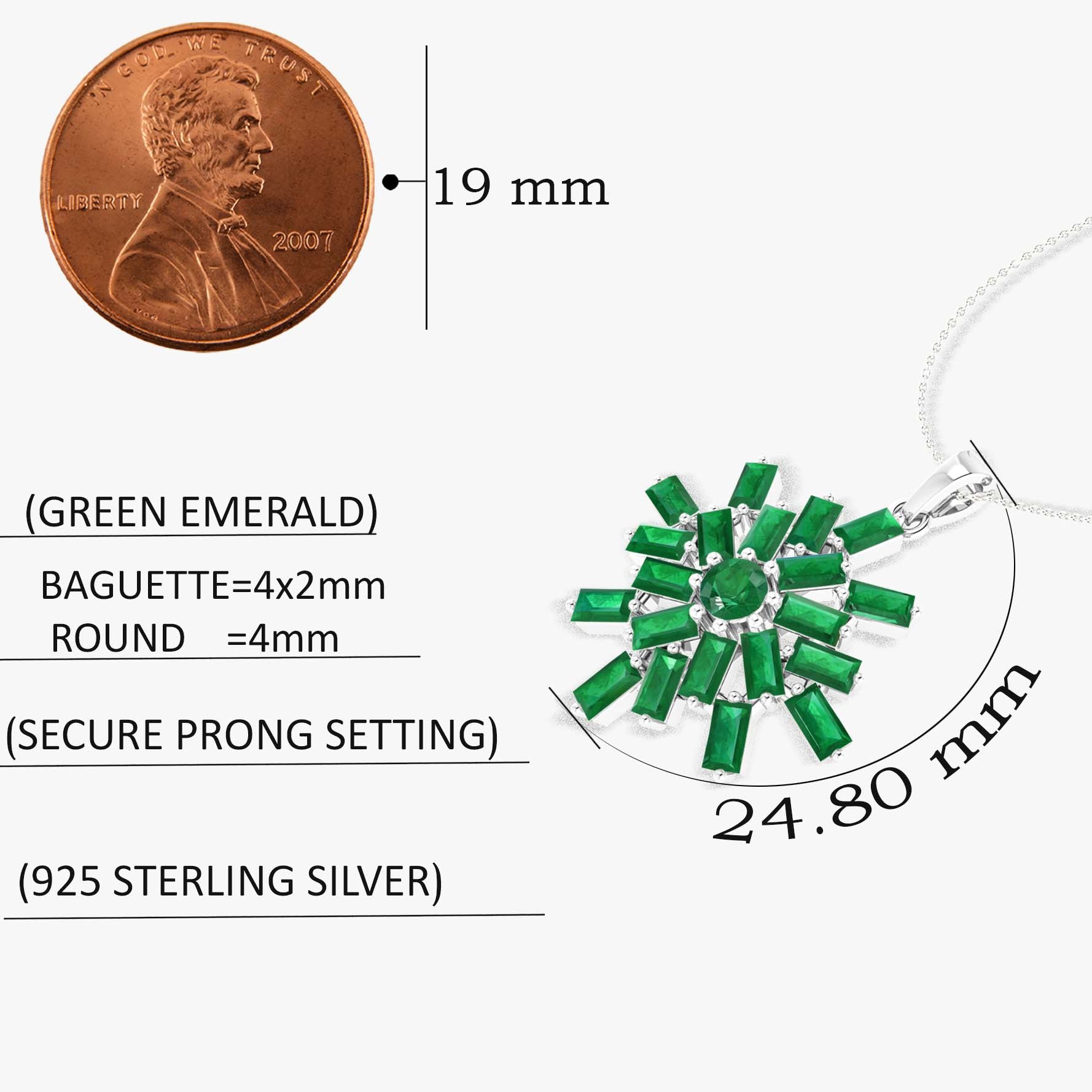 Emerald Snowflake Pendant Necklace in 925 Sterling Silver 6.5ct