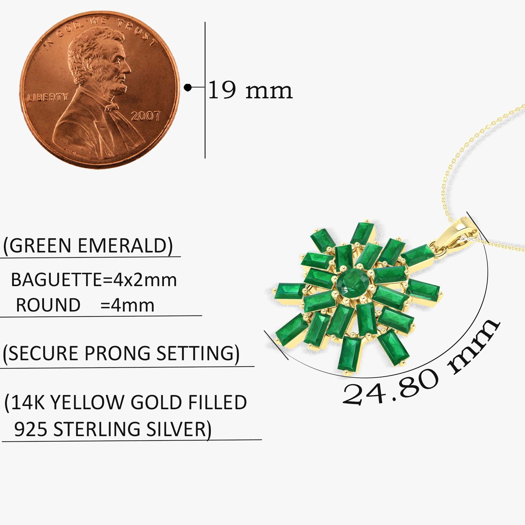 Emerald Snowflake Pendant Necklace in 925 Sterling Silver 6.5ct