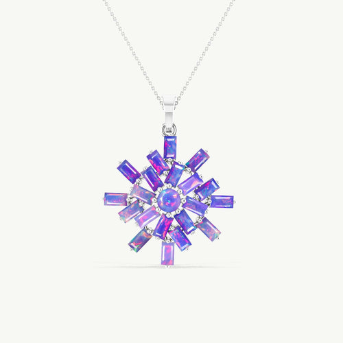 Lavender Opal Snowflake Pendant Necklace in 925 Sterling Silver 4.5ct