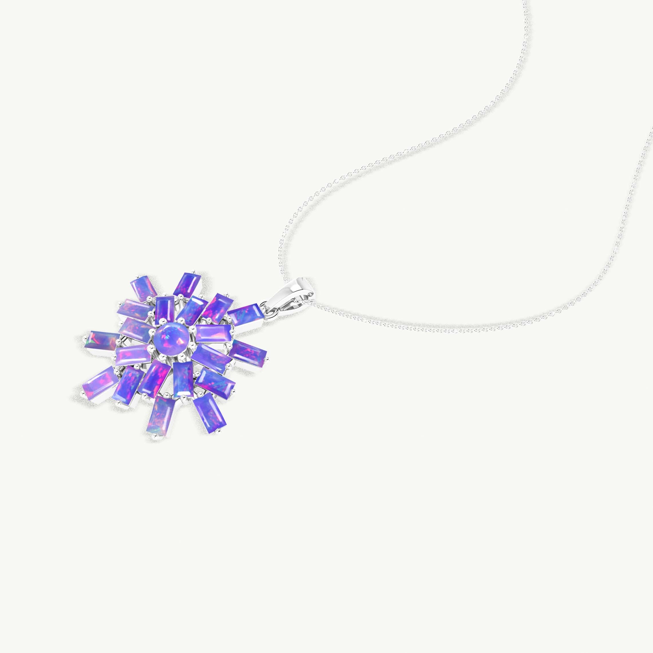 Lavender Opal Snowflake Pendant Necklace in 925 Sterling Silver 4.5ct