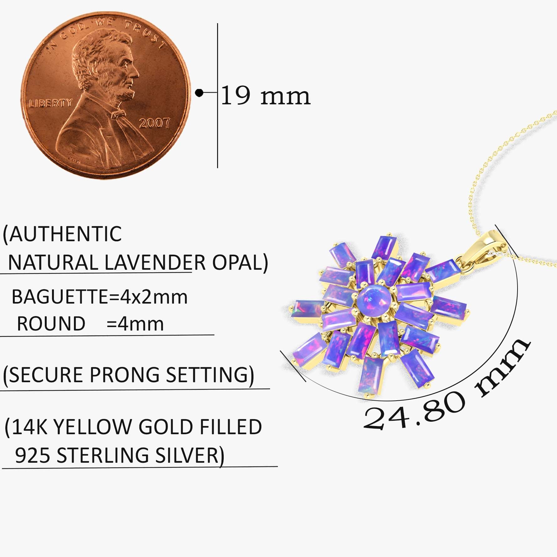 Lavender Opal Snowflake Pendant Necklace in 925 Sterling Silver 4.5ct